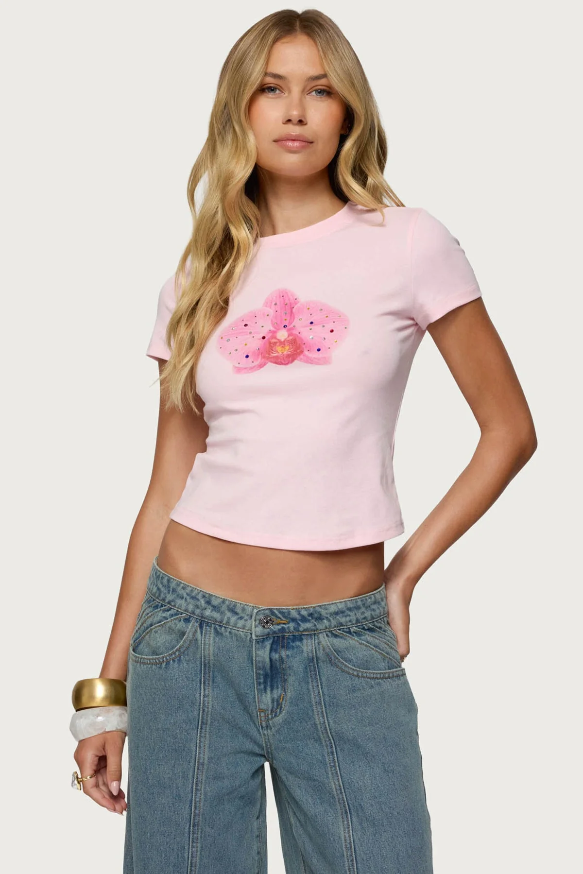 Pink Gemstone Graphic T-Shirt Womens Cotton Blend