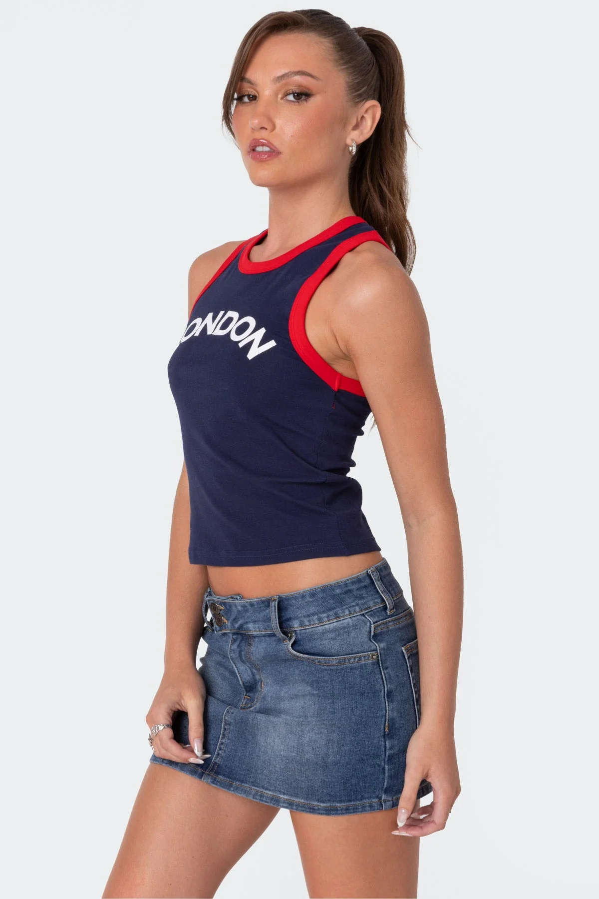 Navy Contrast Tank Top for Women