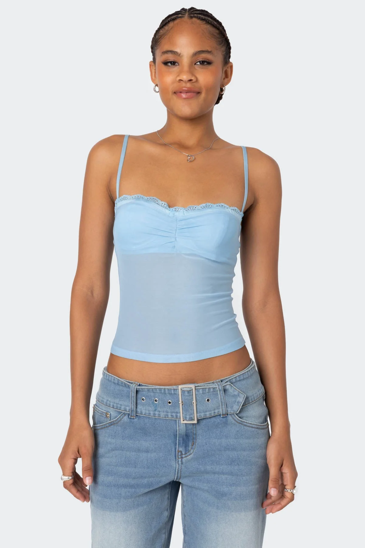 Light Blue Sheer Mesh Bra Top