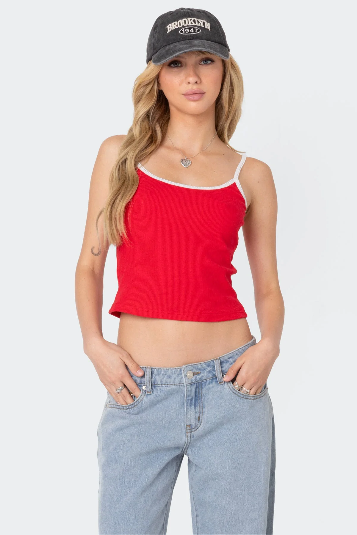 Ribbed Red Tank Top for Women