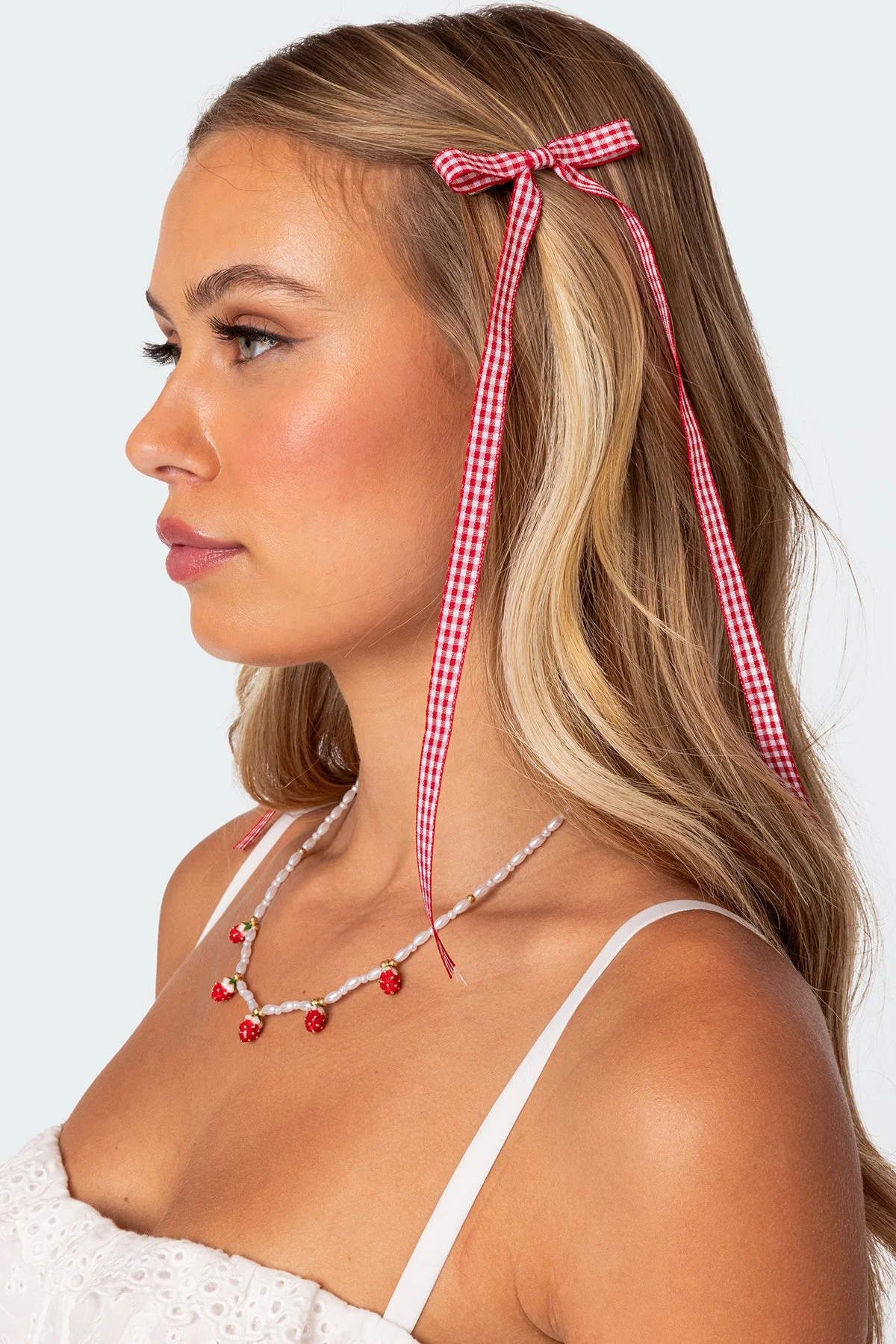 Red Gingham Bow Hair Clip Set