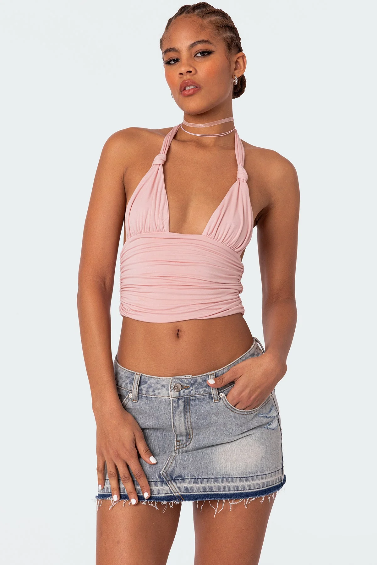 Pink Knotted Halter Top for Women