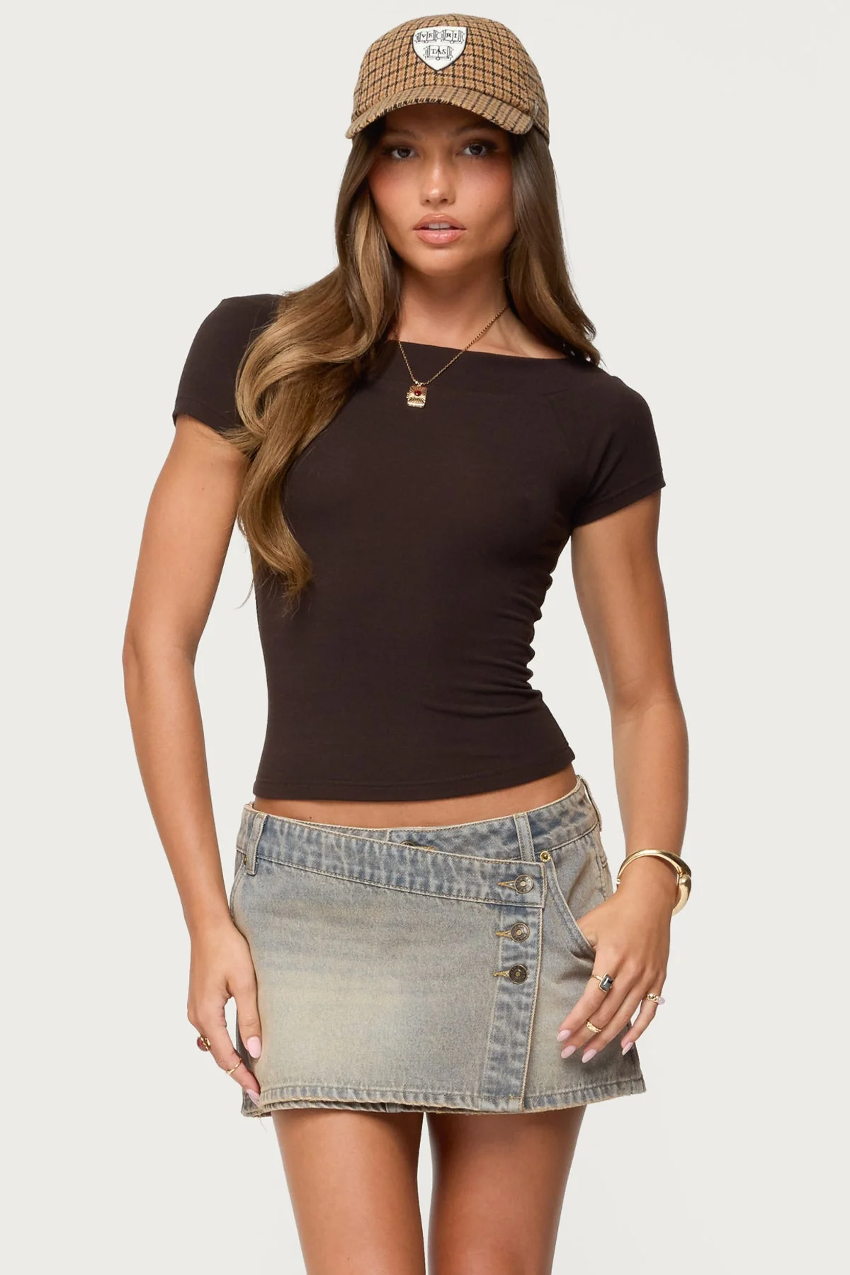 Brown Boat Neck Top for Women