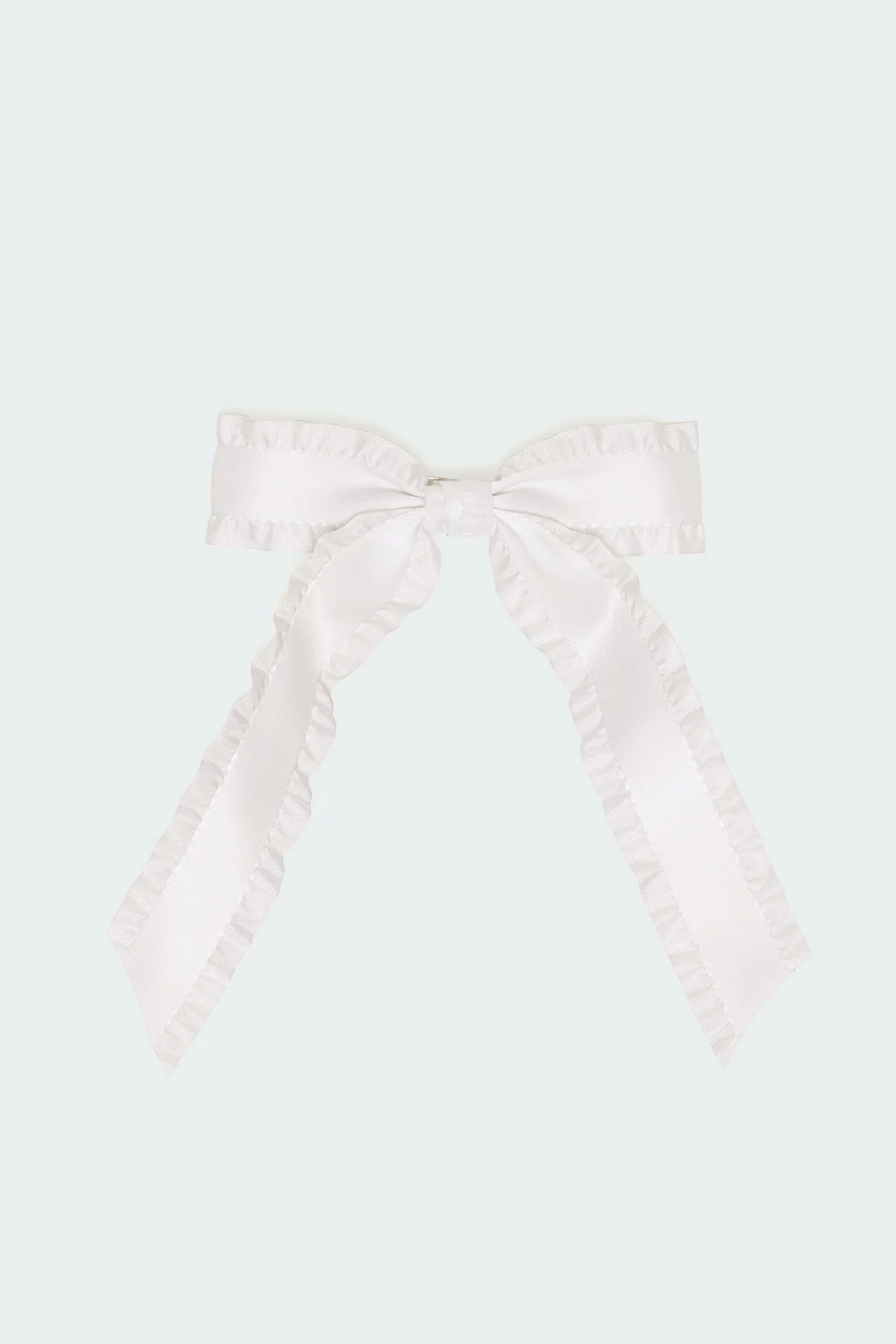 White Ruffle Trim Bow Hair Clip Accessory