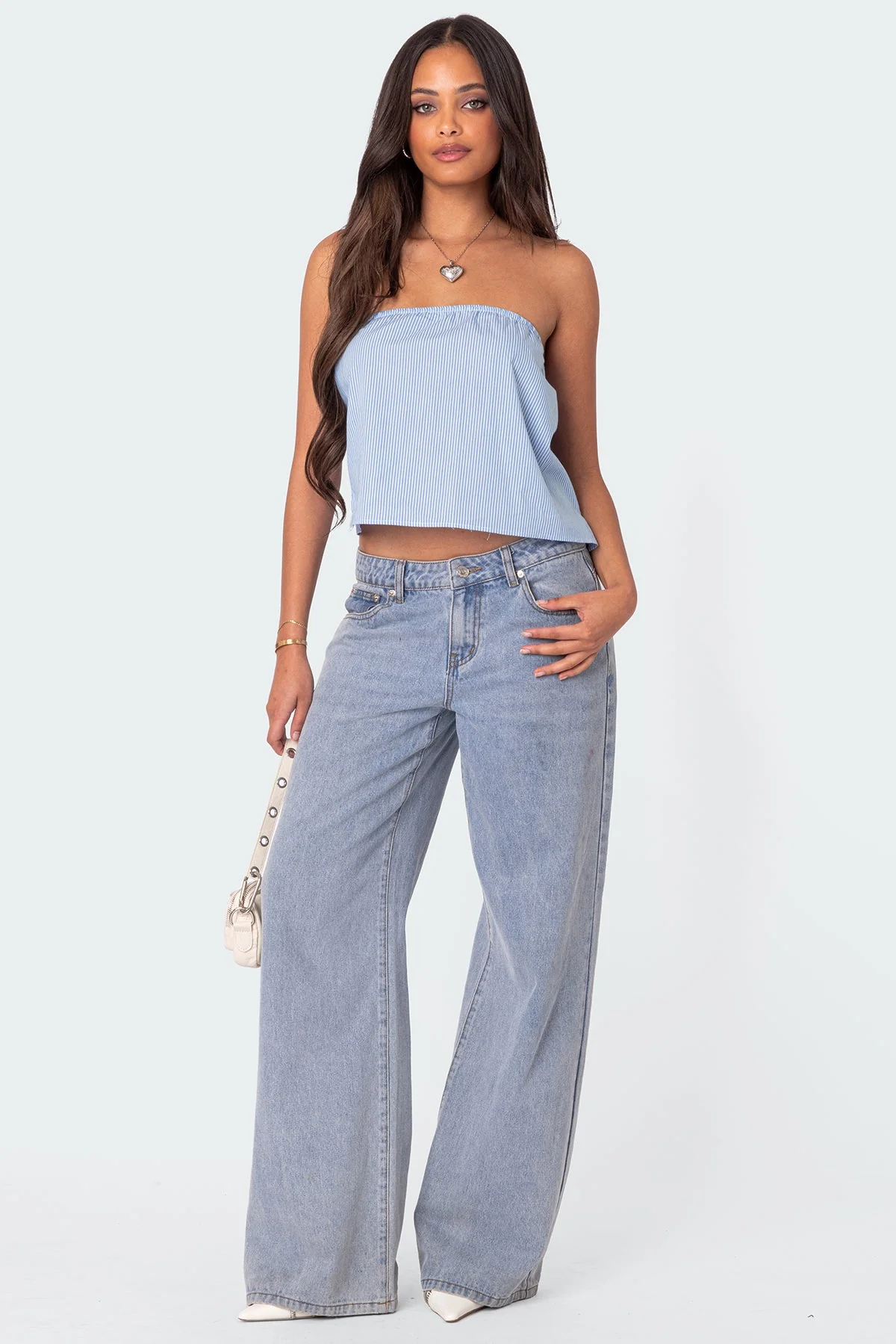 Striped Tube Top in Blue and White for Trendy Style