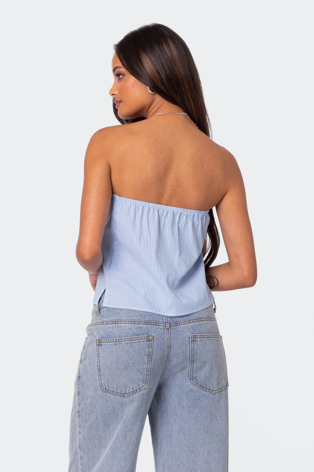 Striped Tube Top in Blue and White for Trendy Style