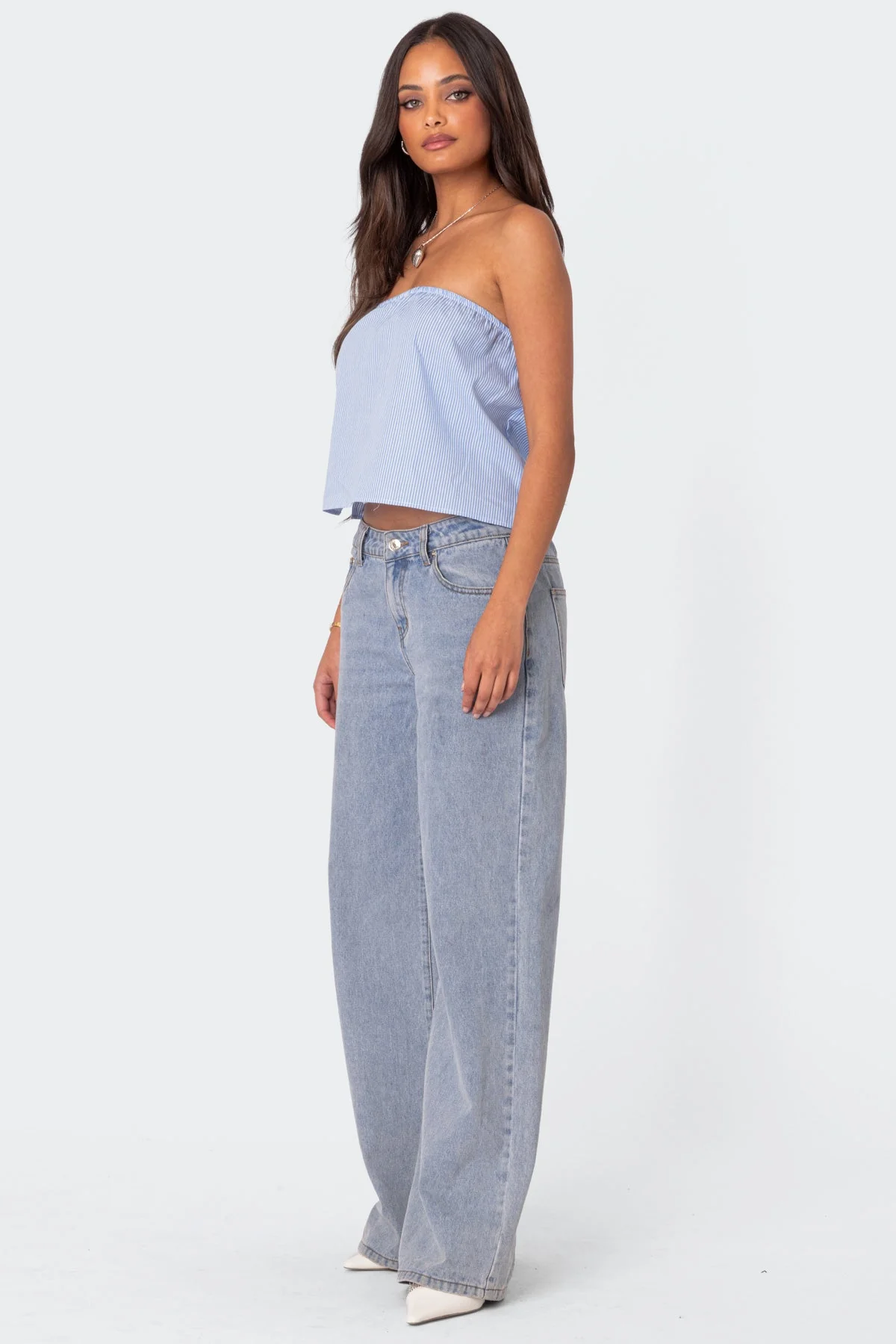 Striped Tube Top in Blue and White for Trendy Style