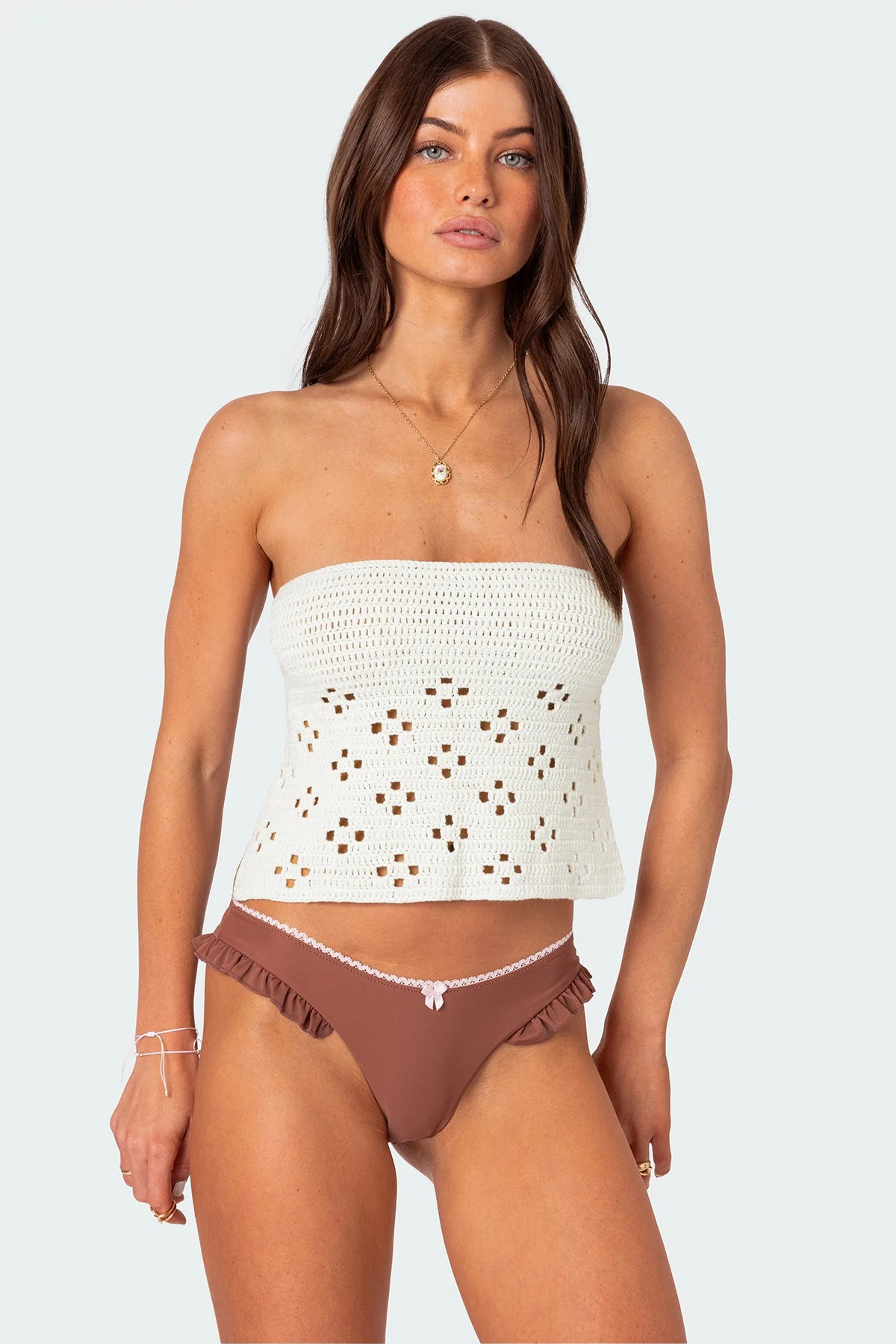 Cream Crochet Strapless Top XS-XL Sizes Niki Style