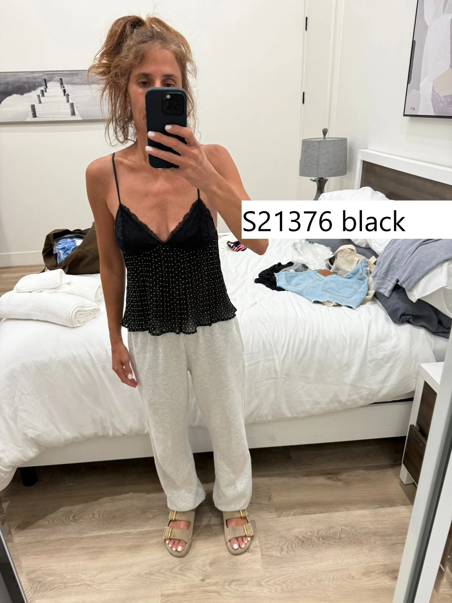 Black Lace Babydoll Top with Pleated Design