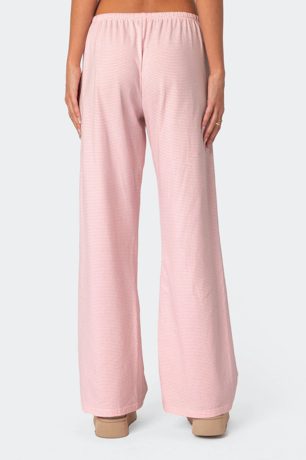 Light Pink Striped Lounge Pants Adjustable Waist