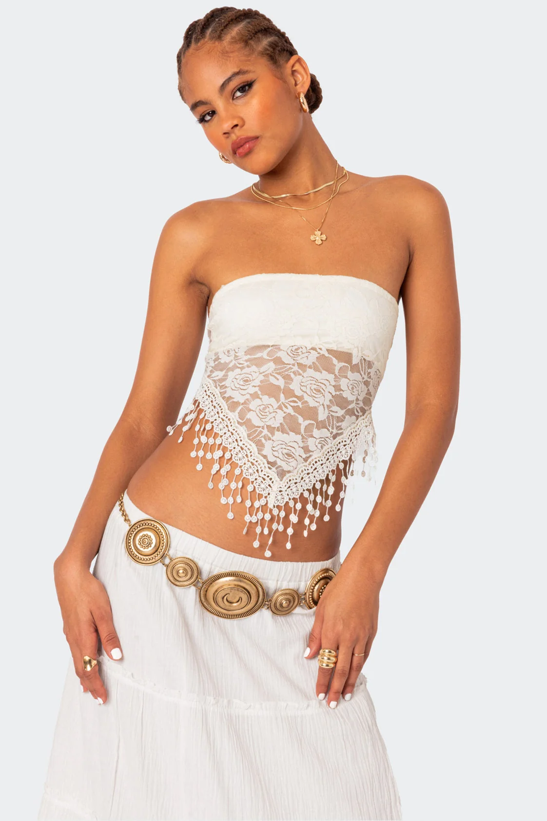 Sheer Lace Strapless Top in Cream - Elegant India-Inspired Design
