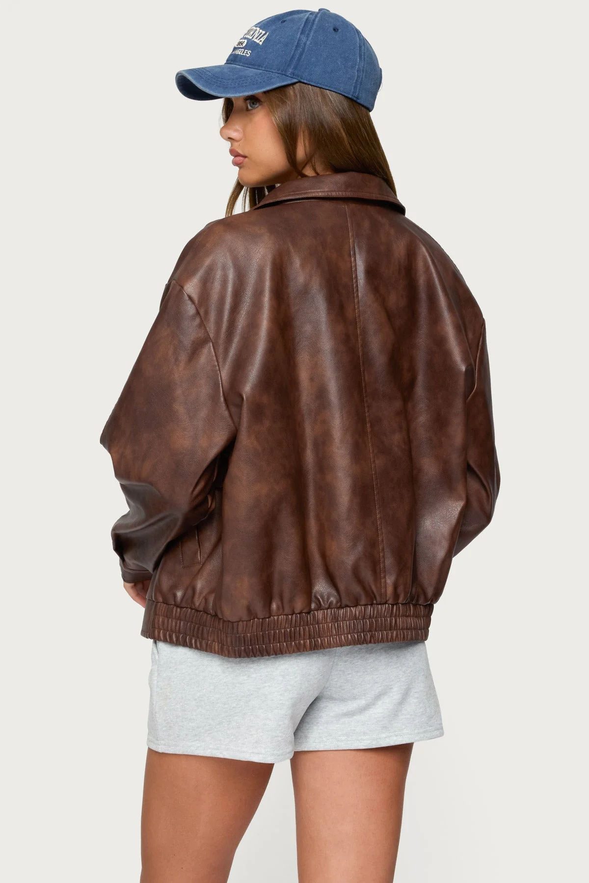 Brown Oversized Faux Leather Jacket