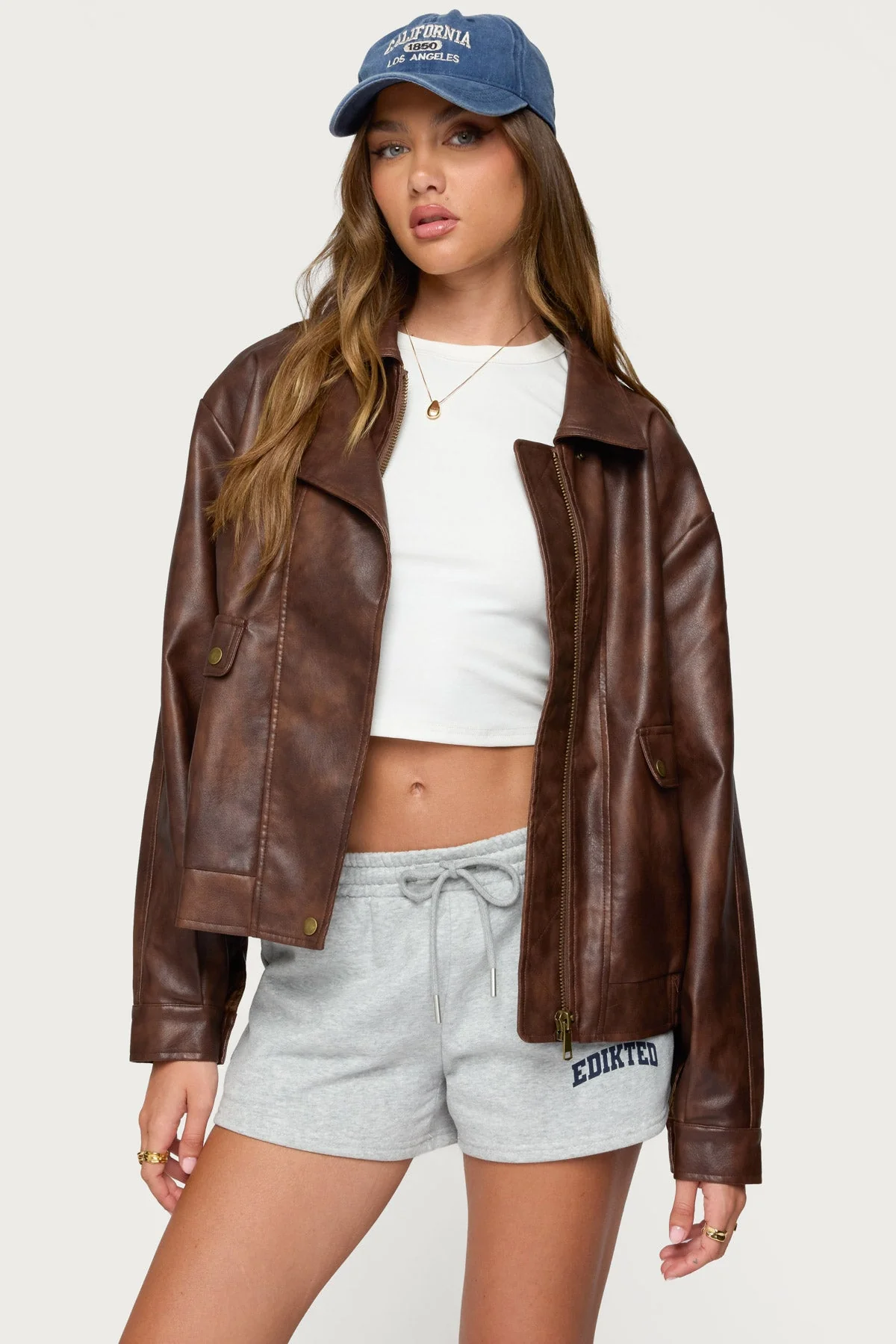 Brown Oversized Faux Leather Jacket
