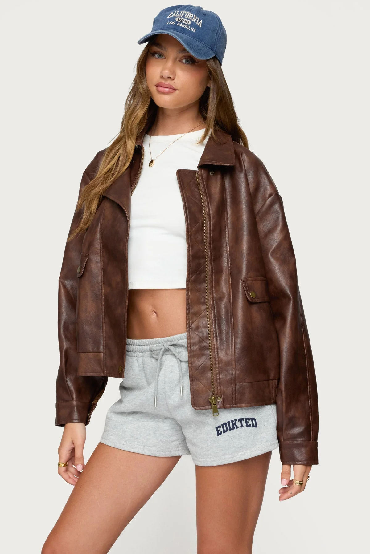 Brown Oversized Faux Leather Jacket