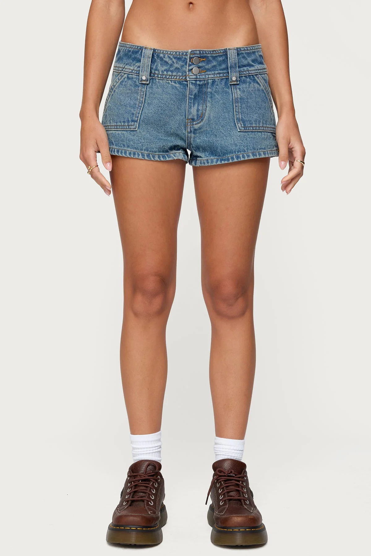 Blue Washed Low Rise Denim Shorts XS-XL