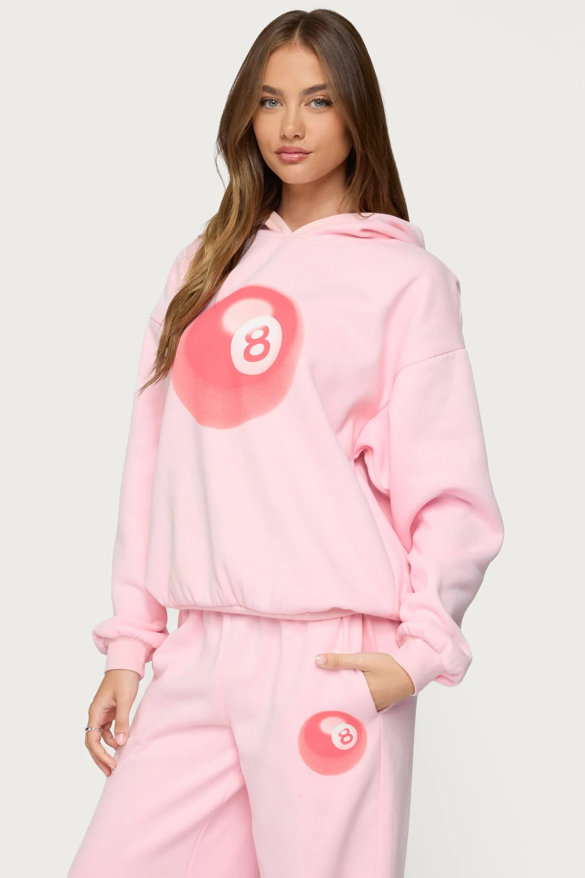 Light Pink Oversized Hoodie Womens Graphic Print Set