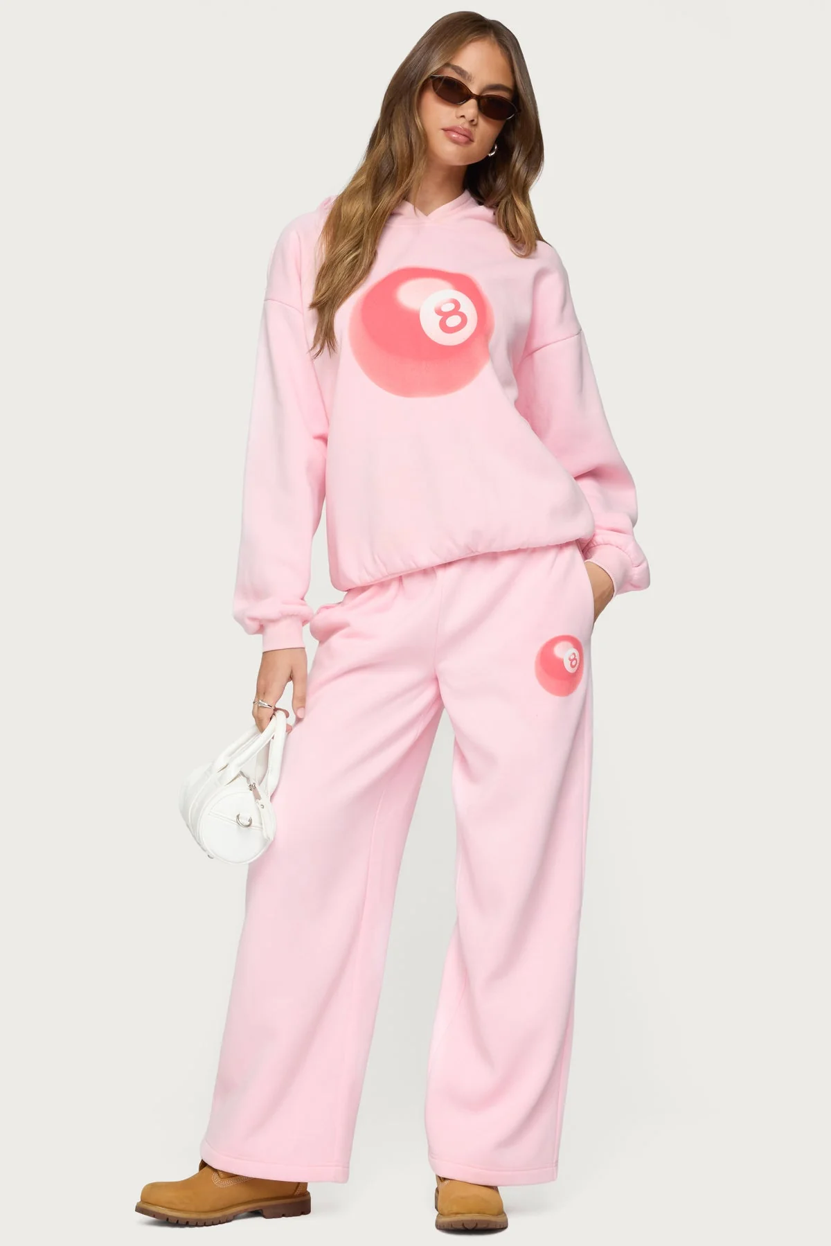 Light Pink Oversized Hoodie Womens Graphic Print Set