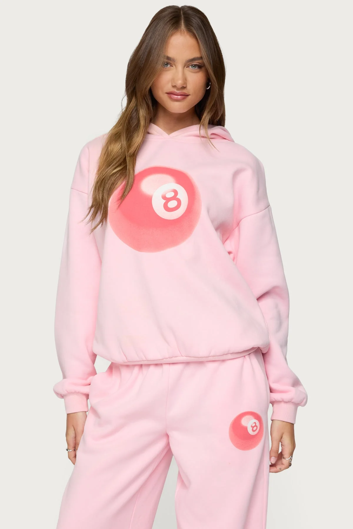 Light Pink Oversized Hoodie Womens Graphic Print Set