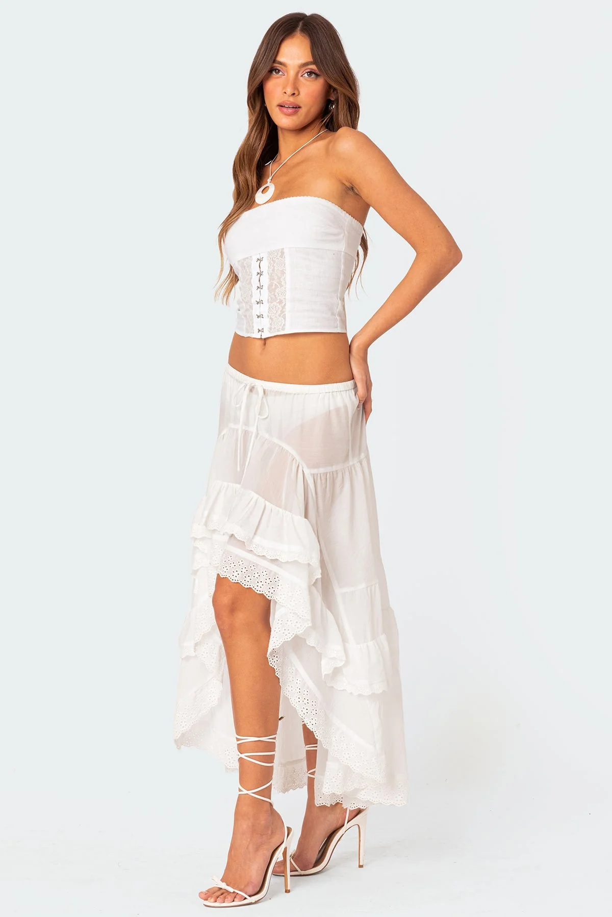 White Linen Look Corset Top for Women