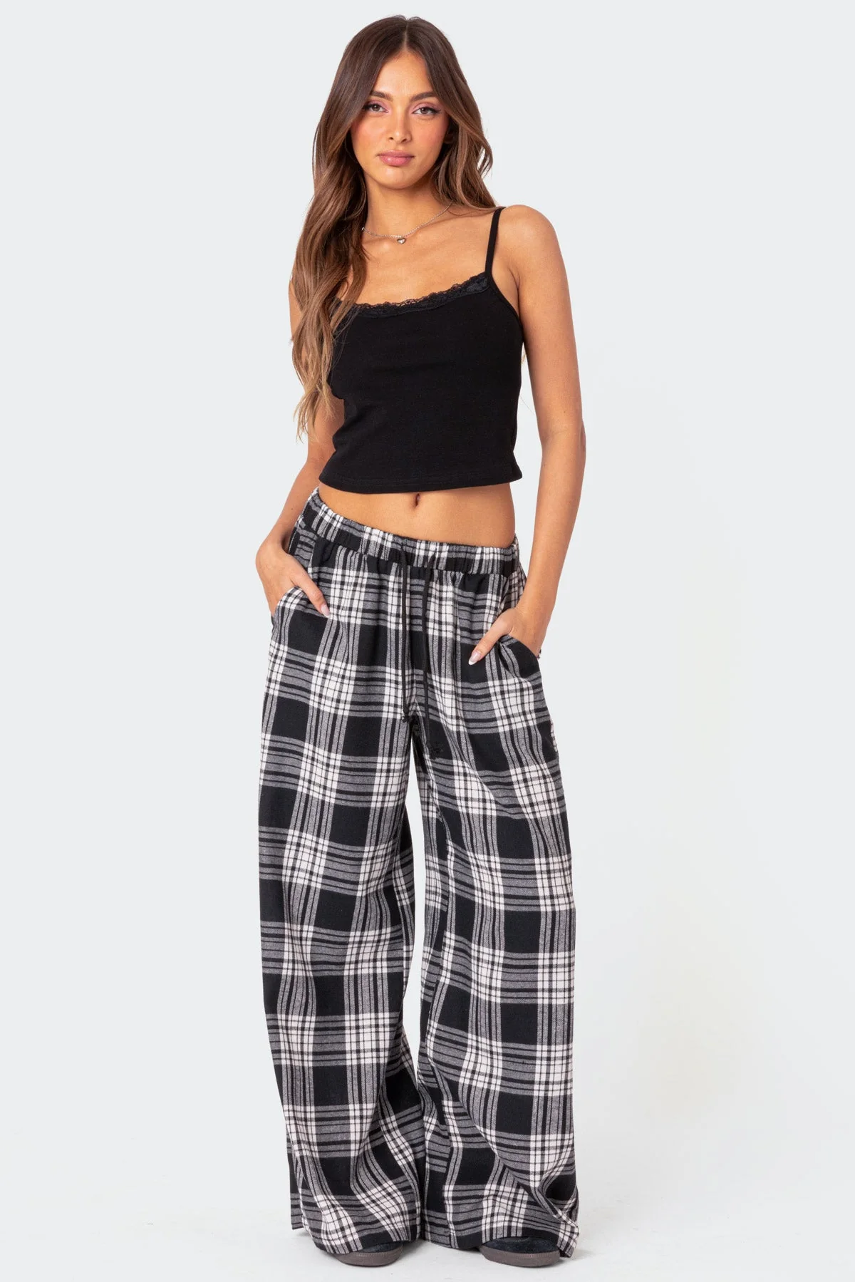 Cozy Plaid Wide Leg Lounge Pants