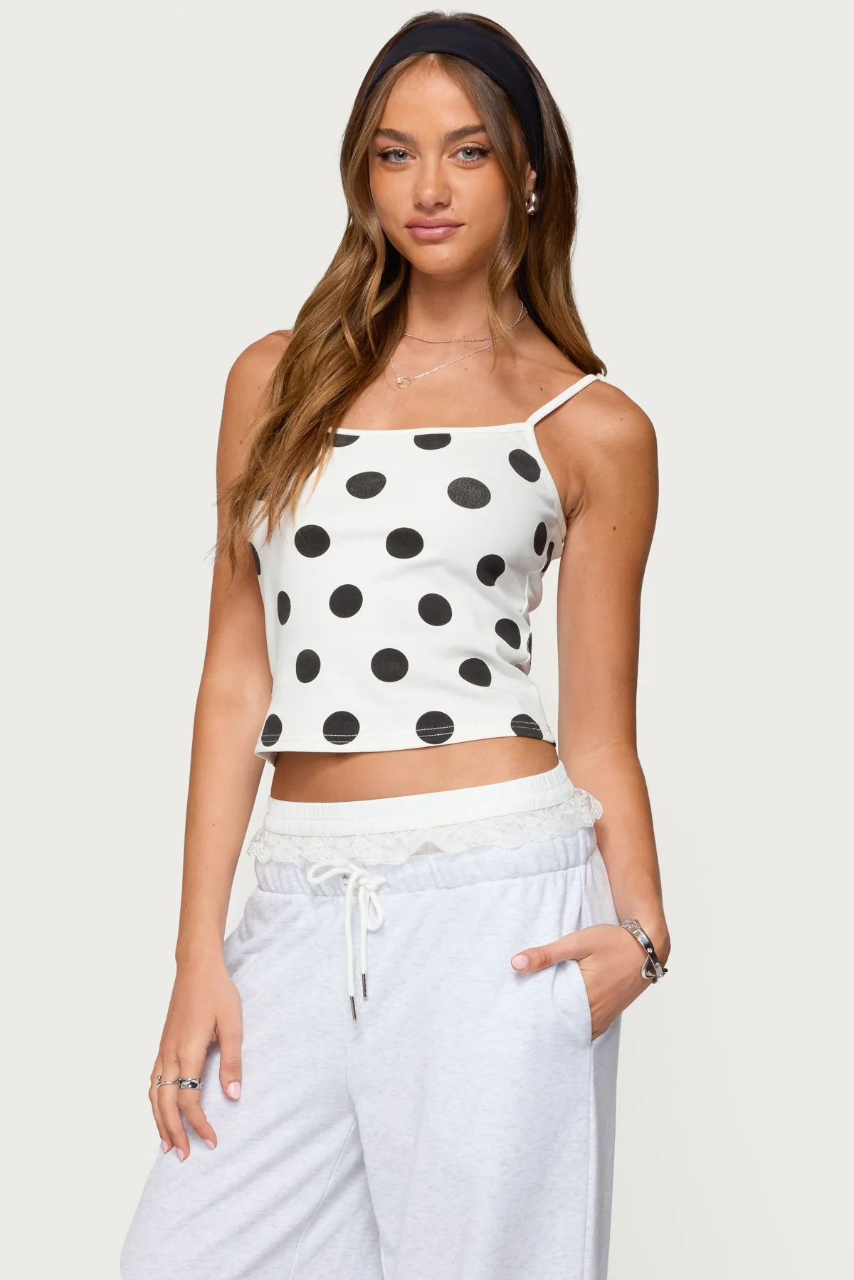 White Polka Dot Tank Top - Adjustable Straps