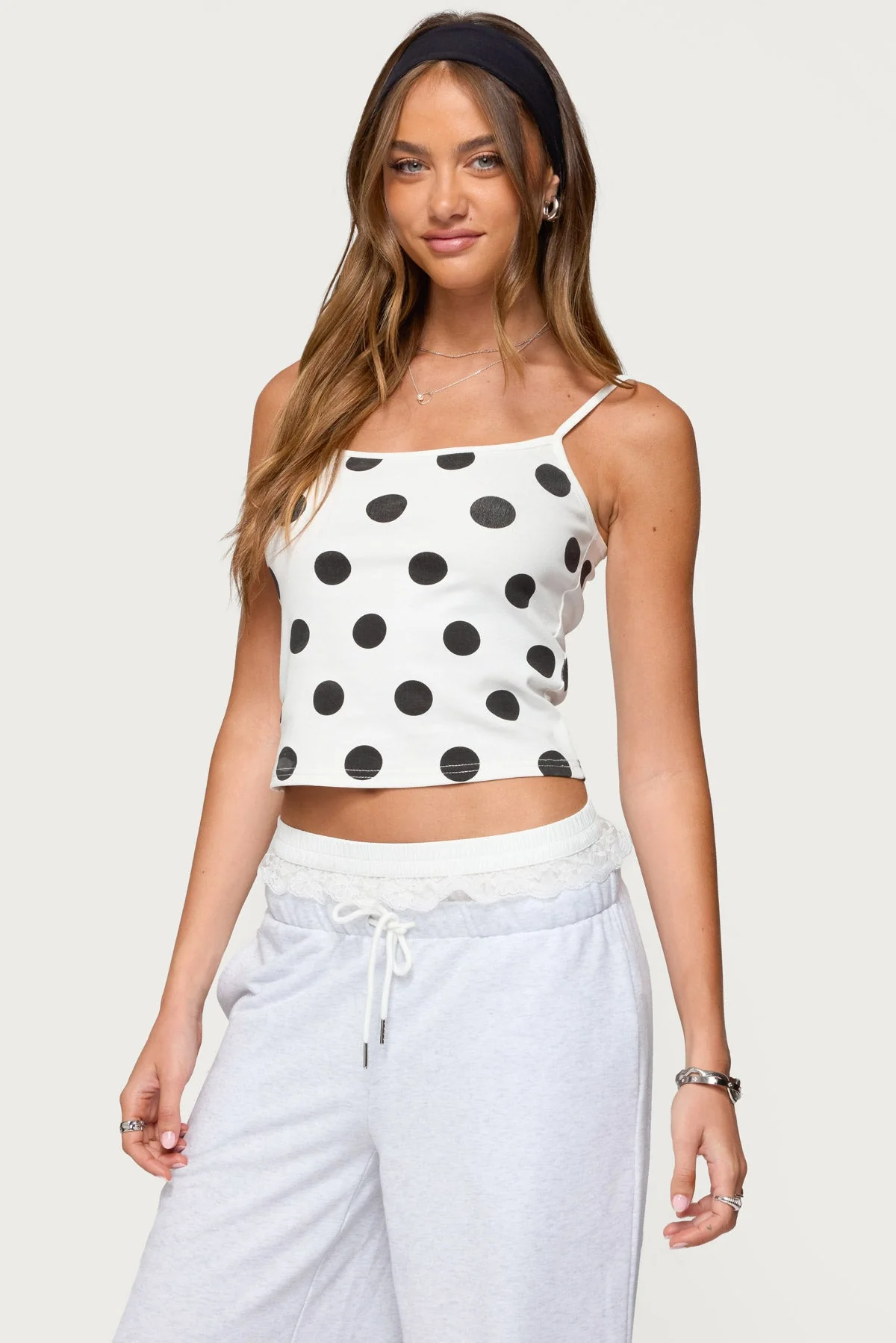 White Polka Dot Tank Top - Adjustable Straps