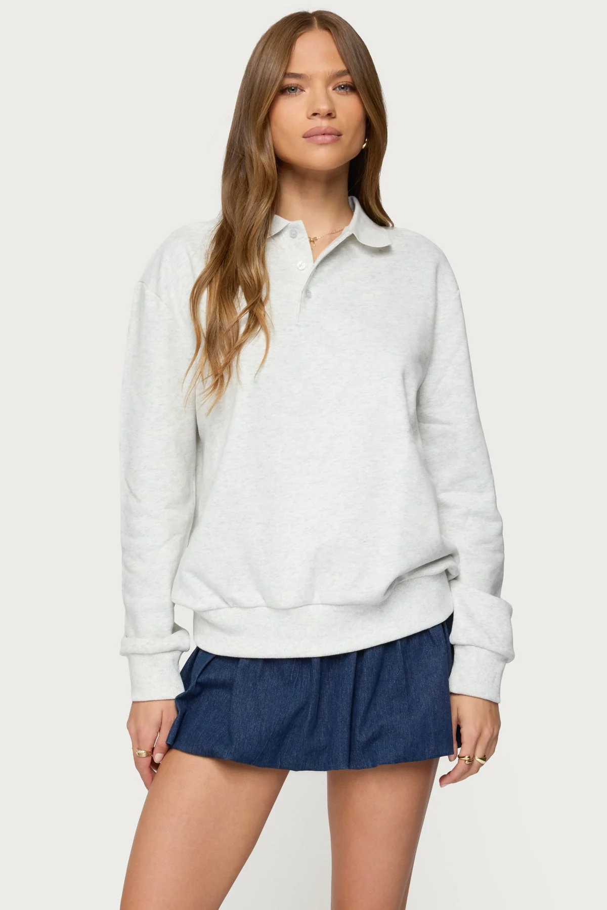 Gray Melange Oversized Sweatshirt - Comfy Casual Wear