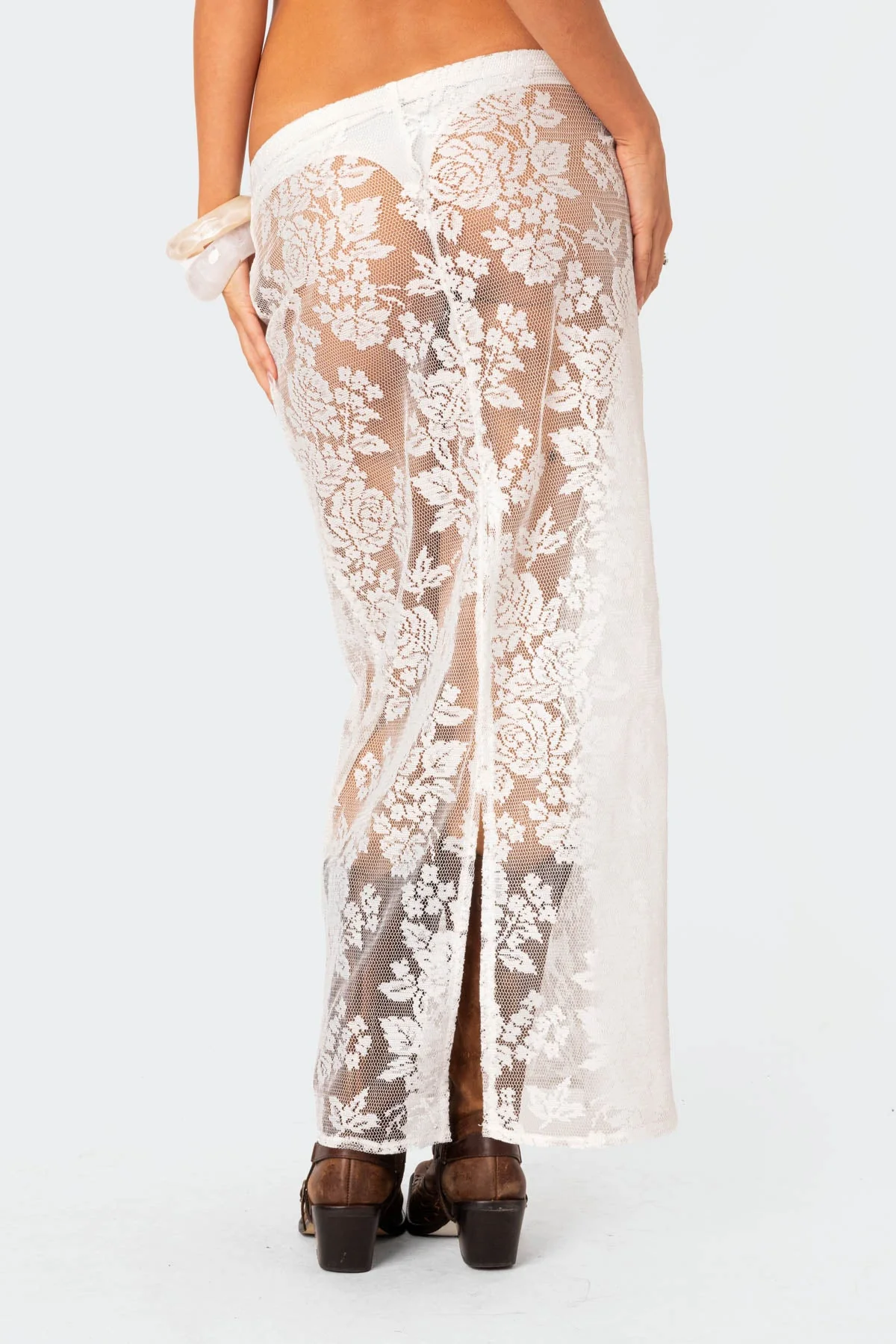 White Sheer Lace Maxi Skirt Set