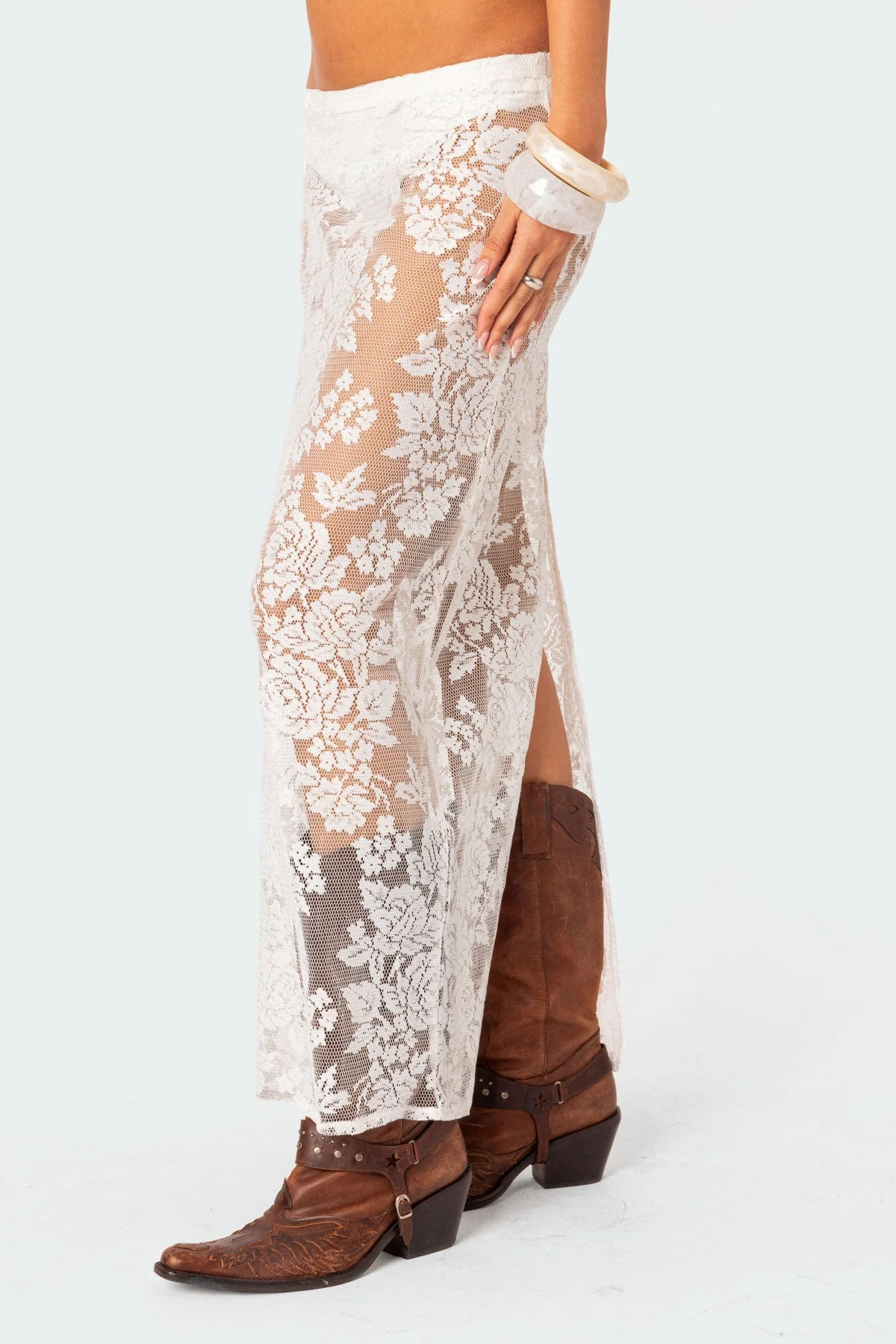 White Sheer Lace Maxi Skirt Set