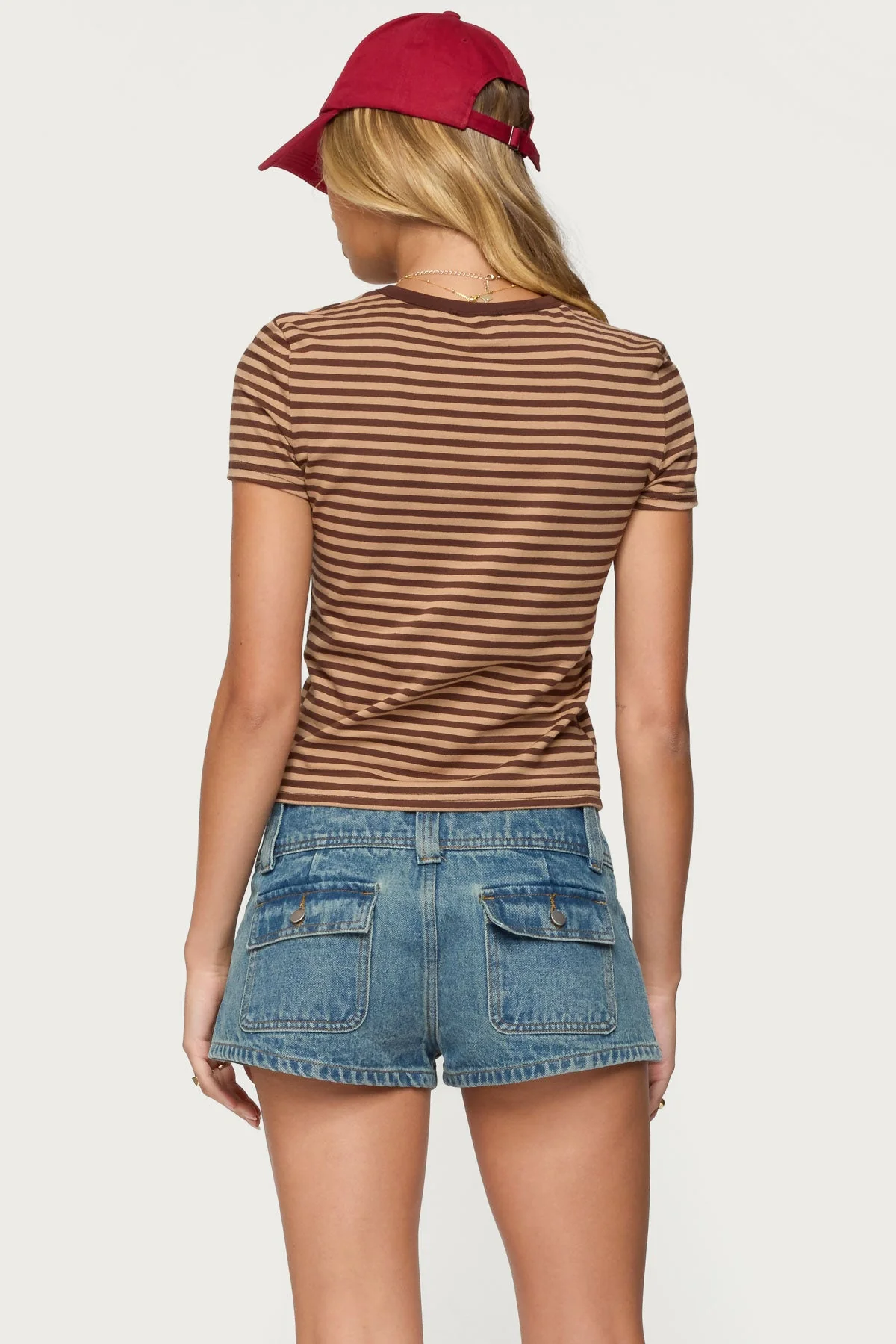 Striped Cotton T-Shirt in Brown | Womens Casual Tee