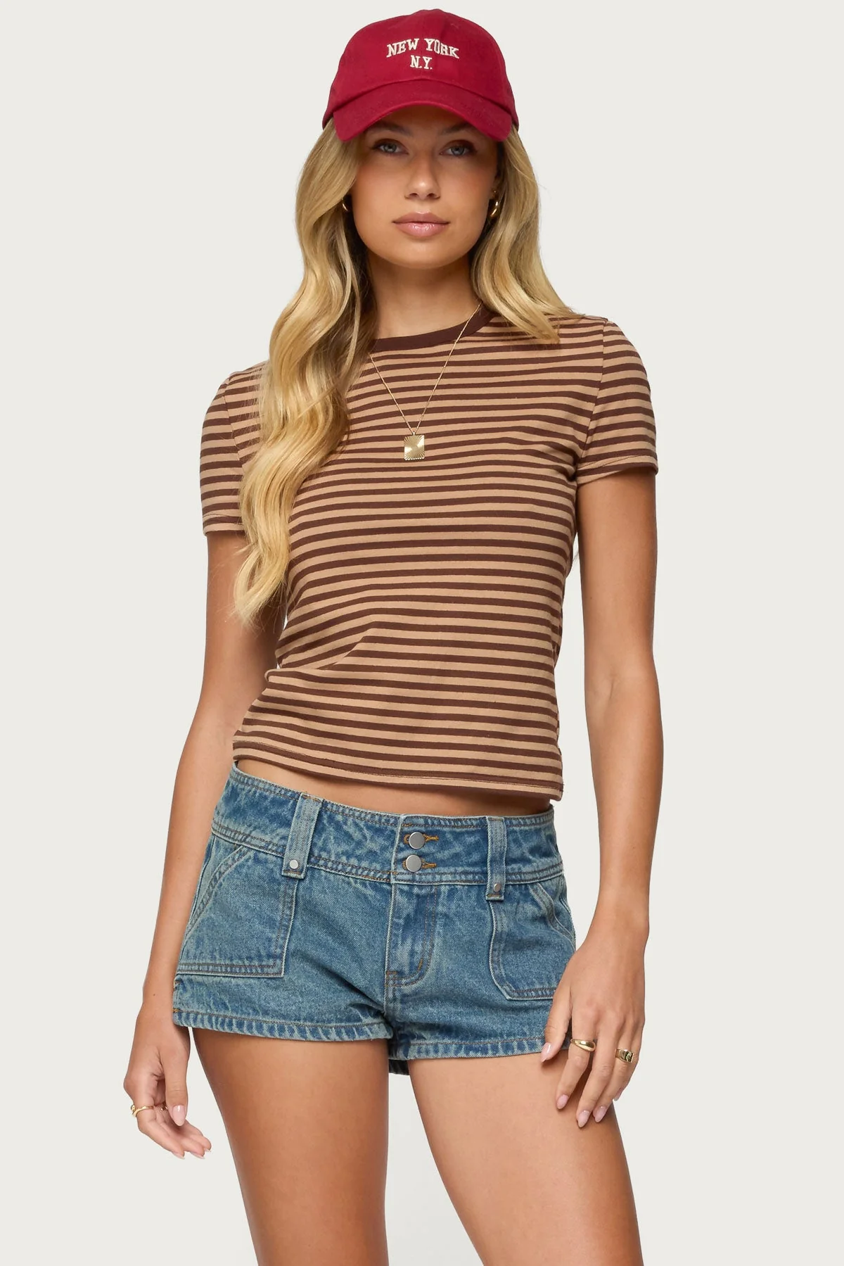 Striped Cotton T-Shirt in Brown | Womens Casual Tee