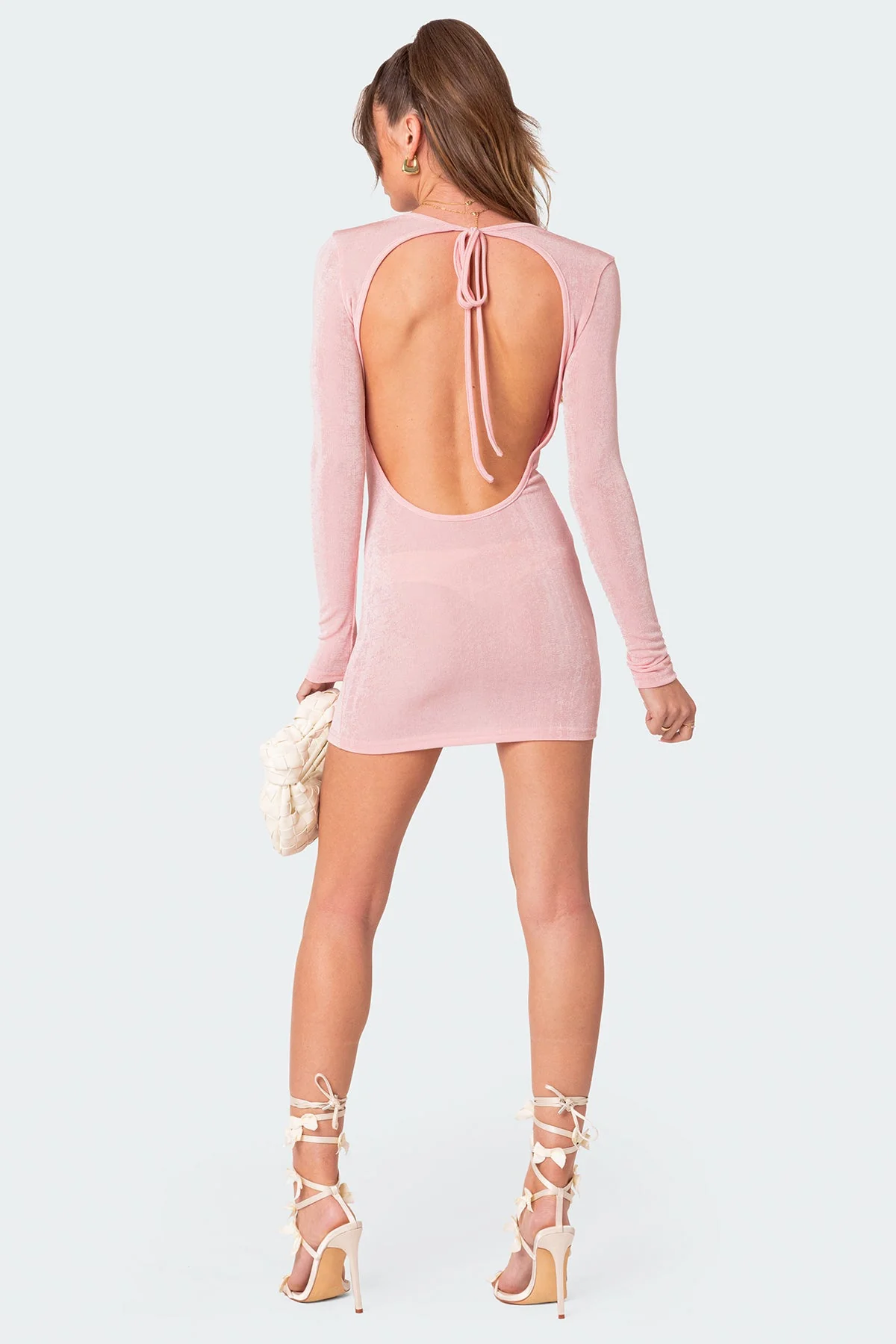 Elegant Light Pink Backless Mini Dress