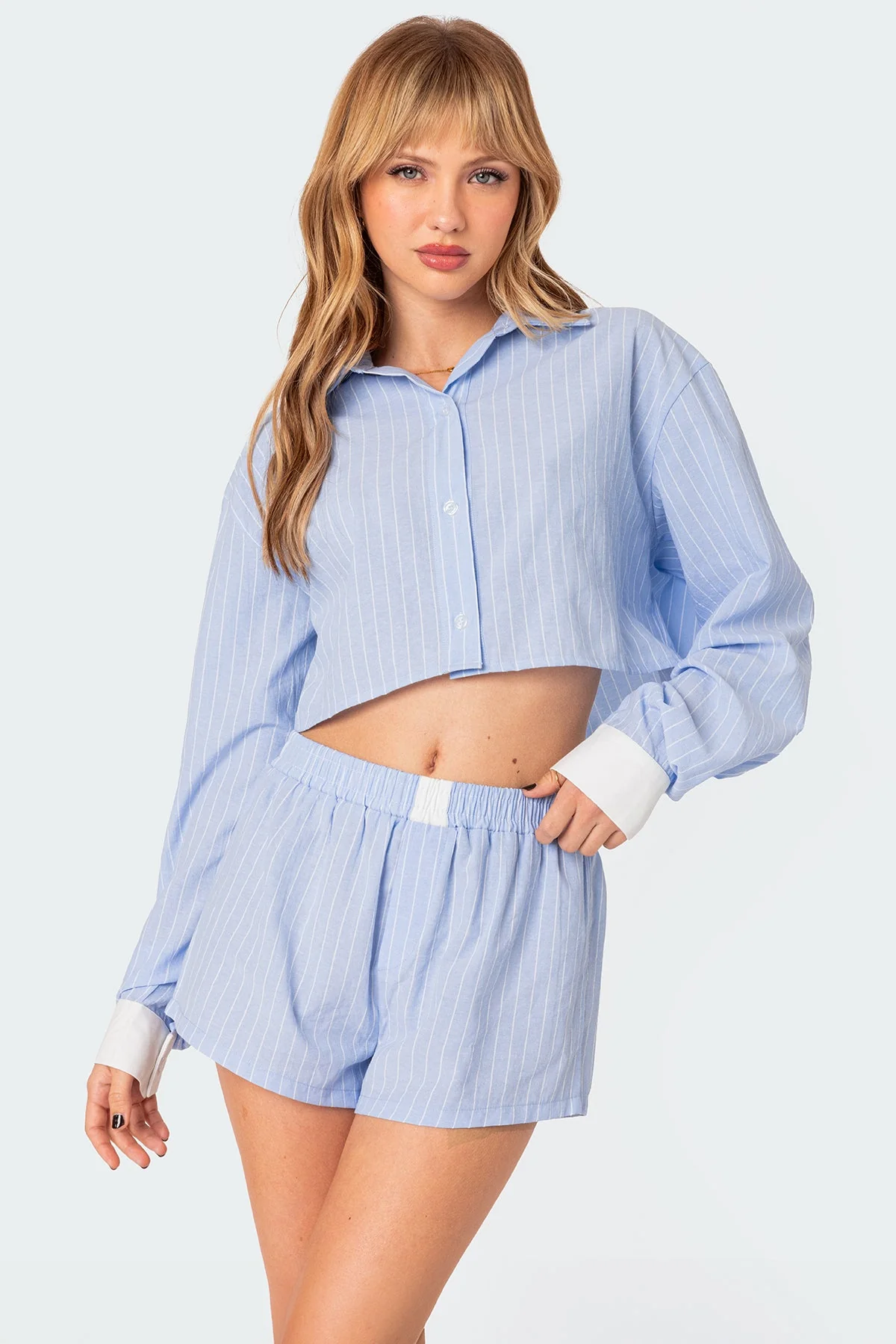 Light Blue Cropped Collared Shirt