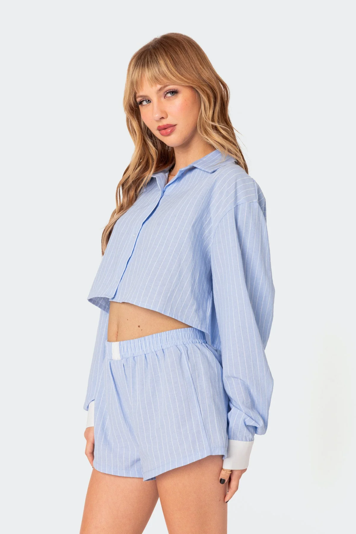 Light Blue Cropped Collared Shirt