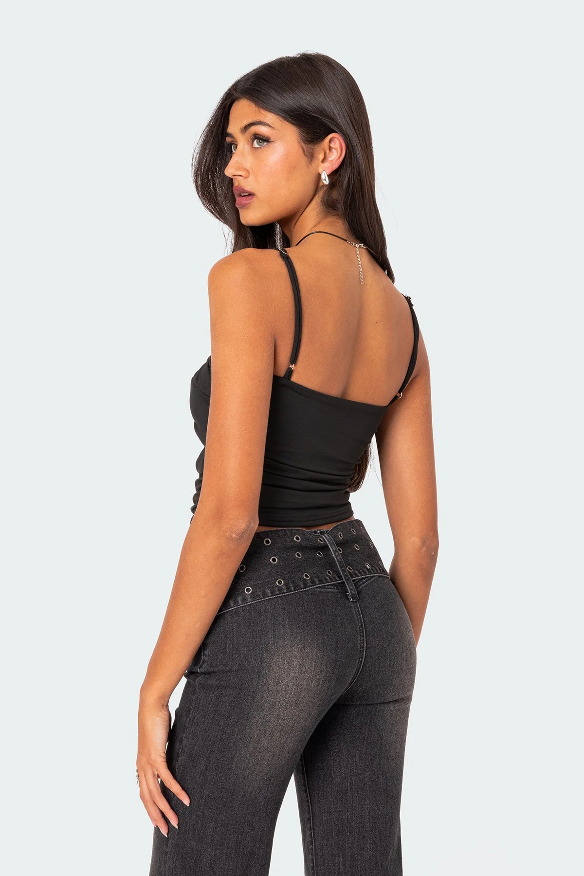 Black Twist Front Tank Top with Cut Out Detail