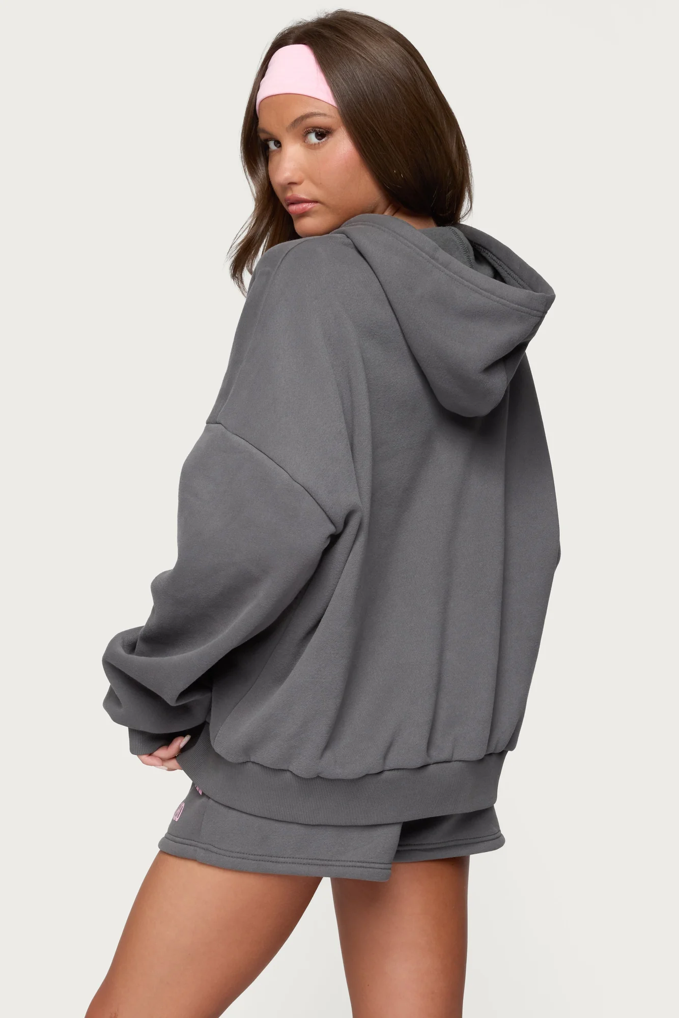 Gray Graphic Text Hoodie Set