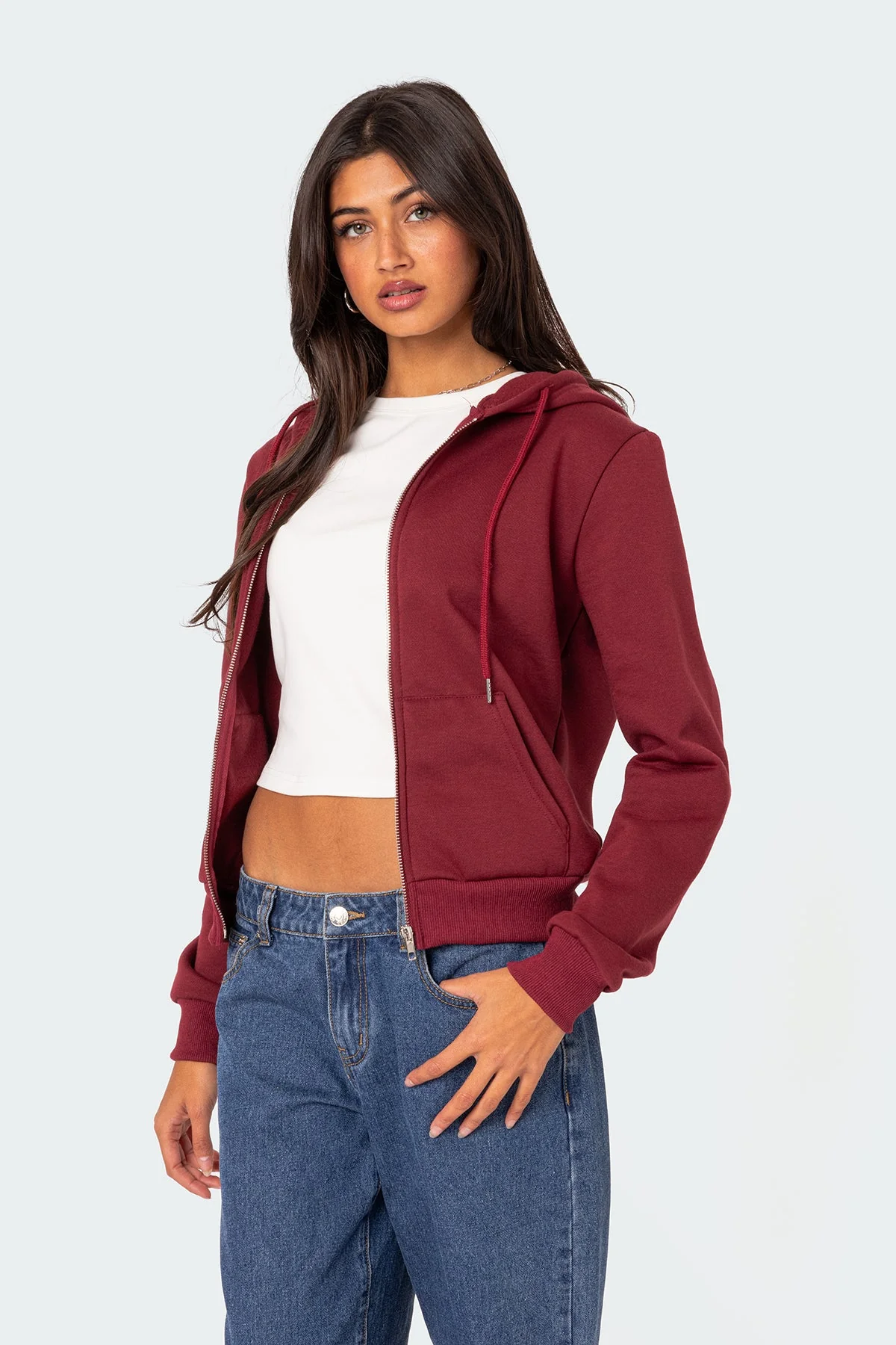 Burgundy Zip Up Hoodie for Men