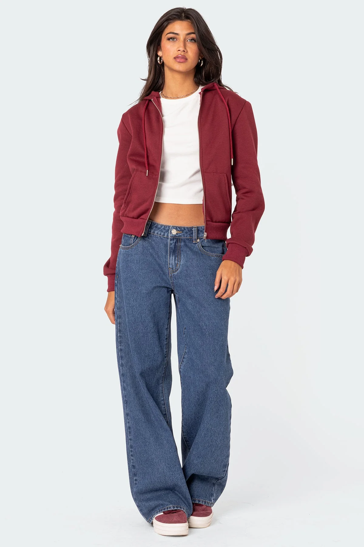 Burgundy Zip Up Hoodie for Men