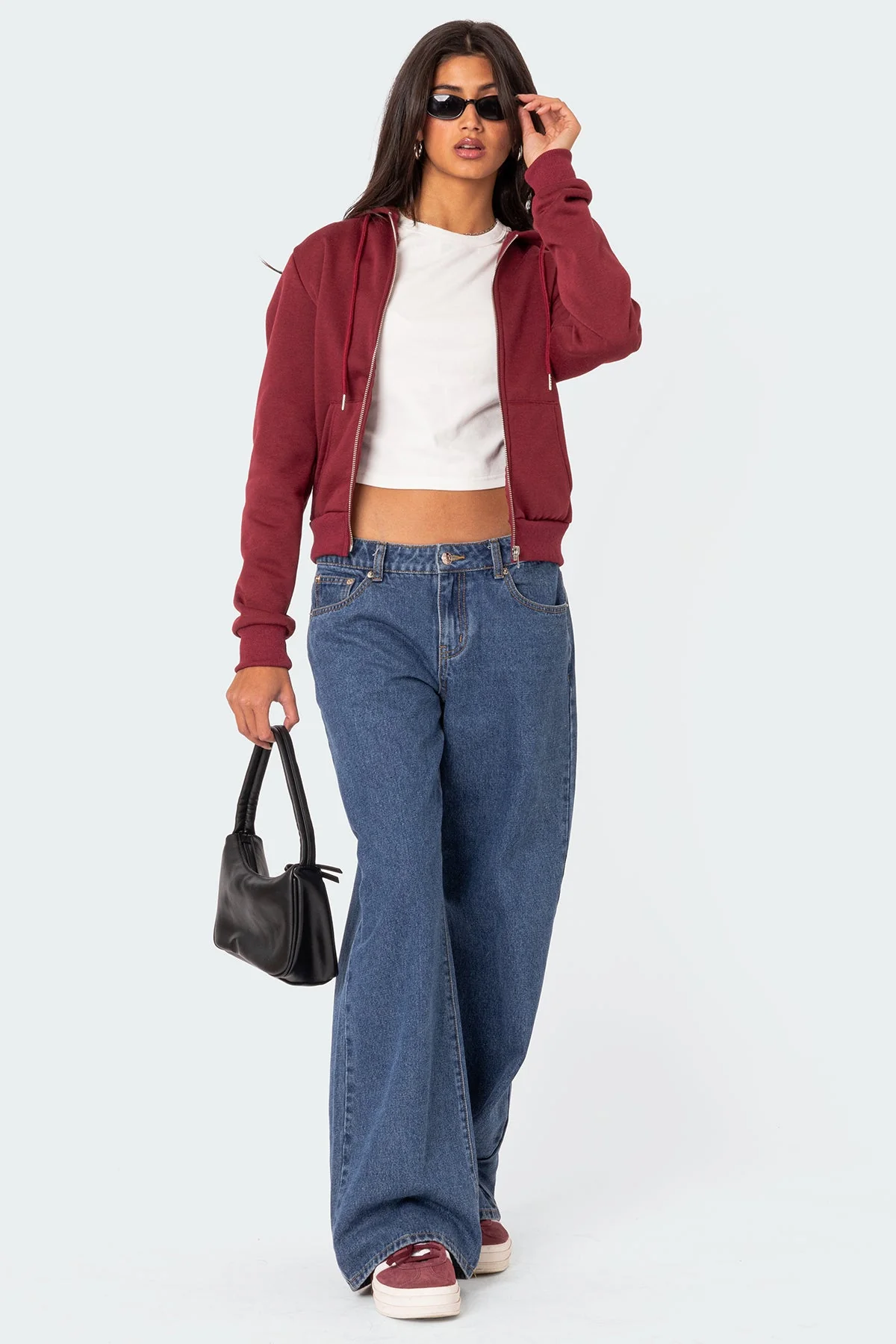 Burgundy Zip Up Hoodie for Men