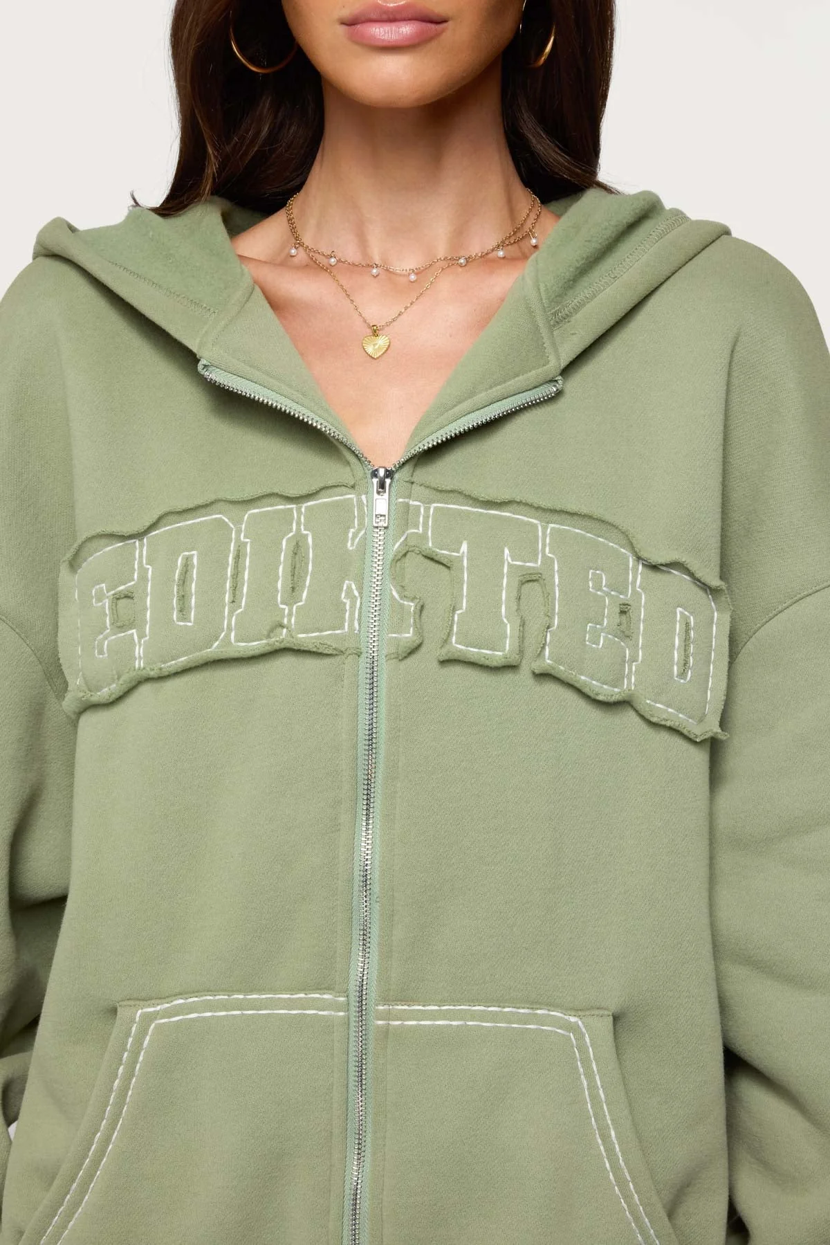 Olive Cross-Stitch Oversized Hoodie