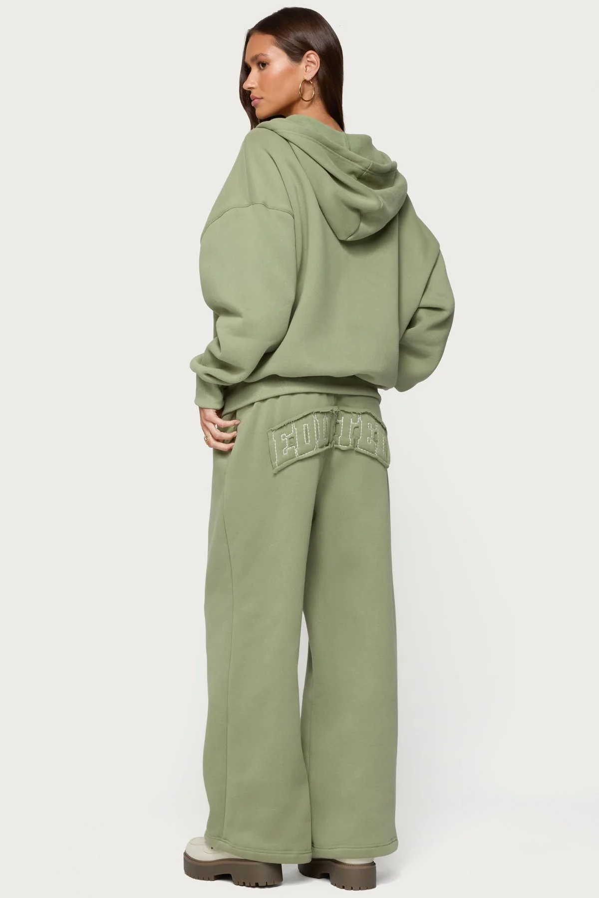 Olive Cross-Stitch Oversized Hoodie