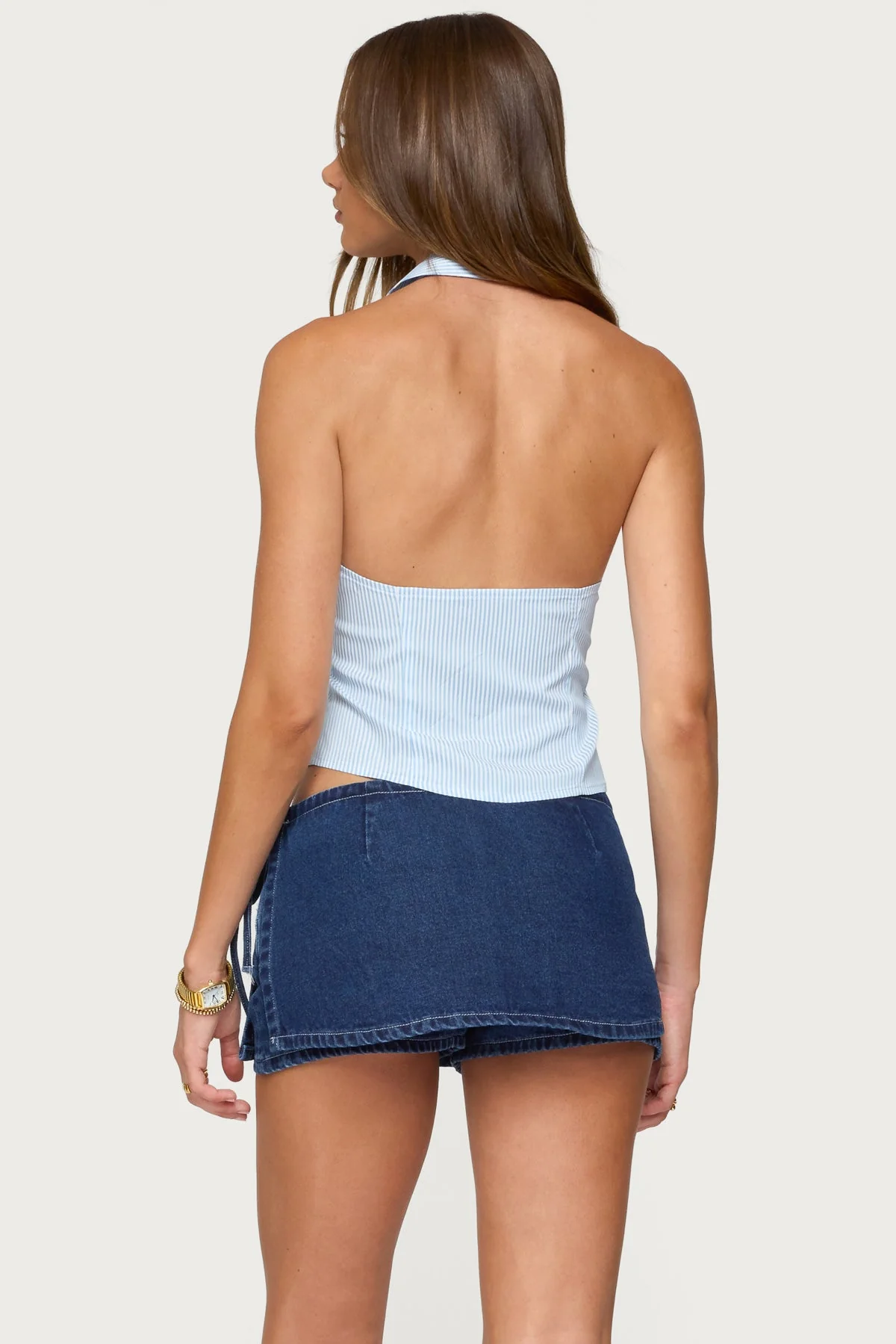 Light Blue Pinstripe Halter Top