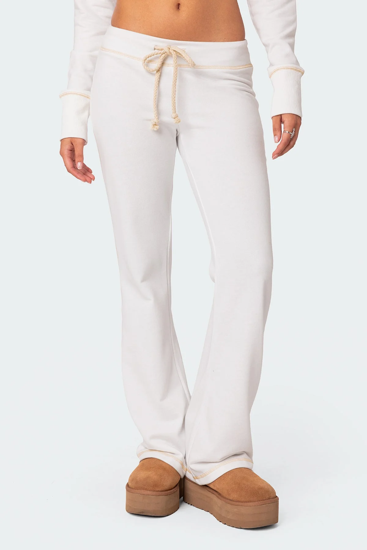 White Low Rise Sweatpants XS-XL Adjustable Waistband