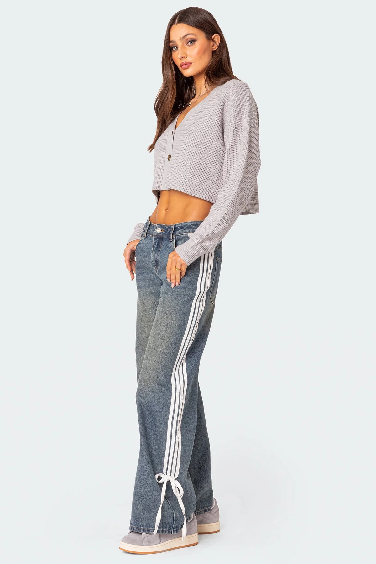 Gray Waffle Knit Cropped Cardigan