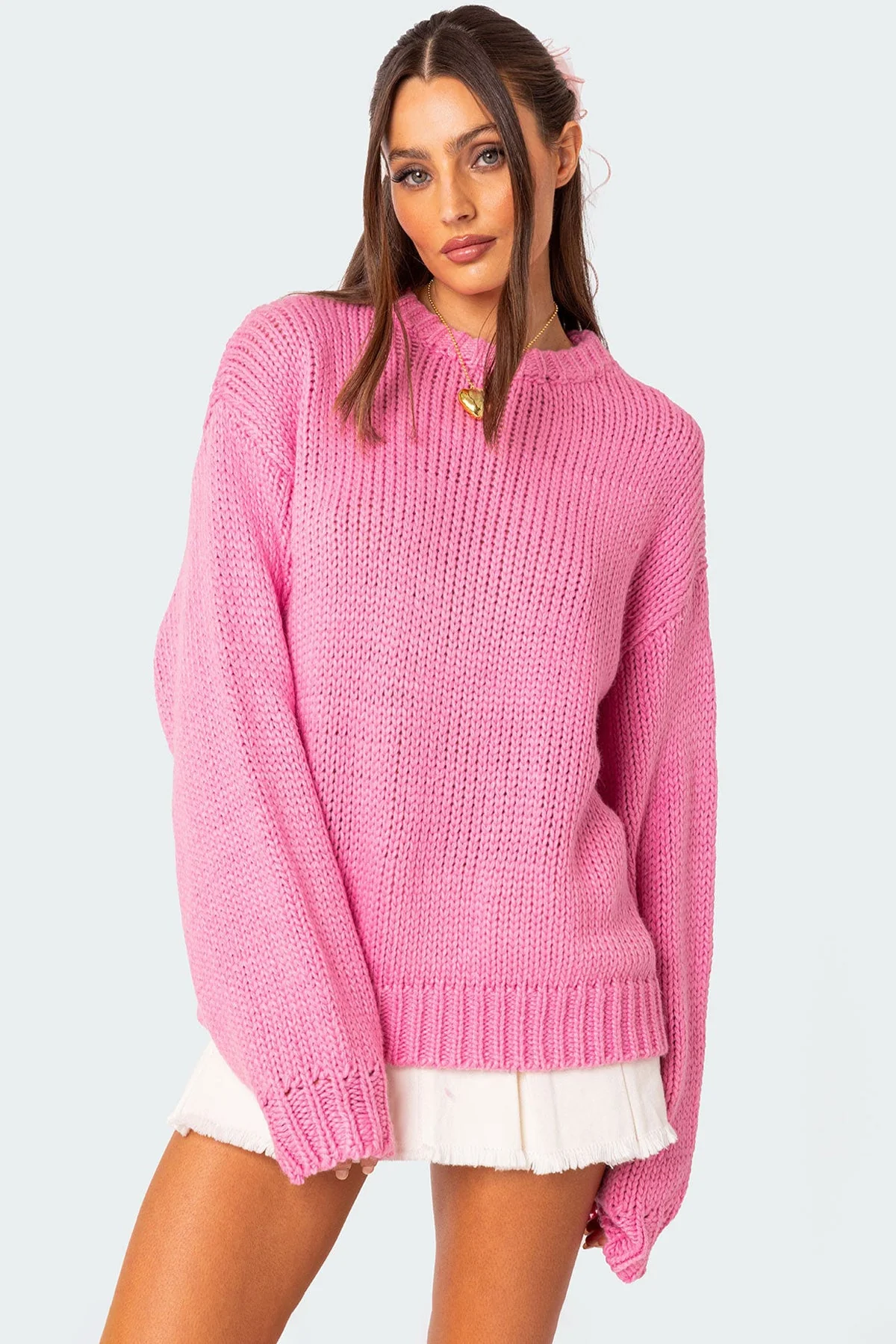 Oversized Pink Chunky Knit Sweater XS/XL