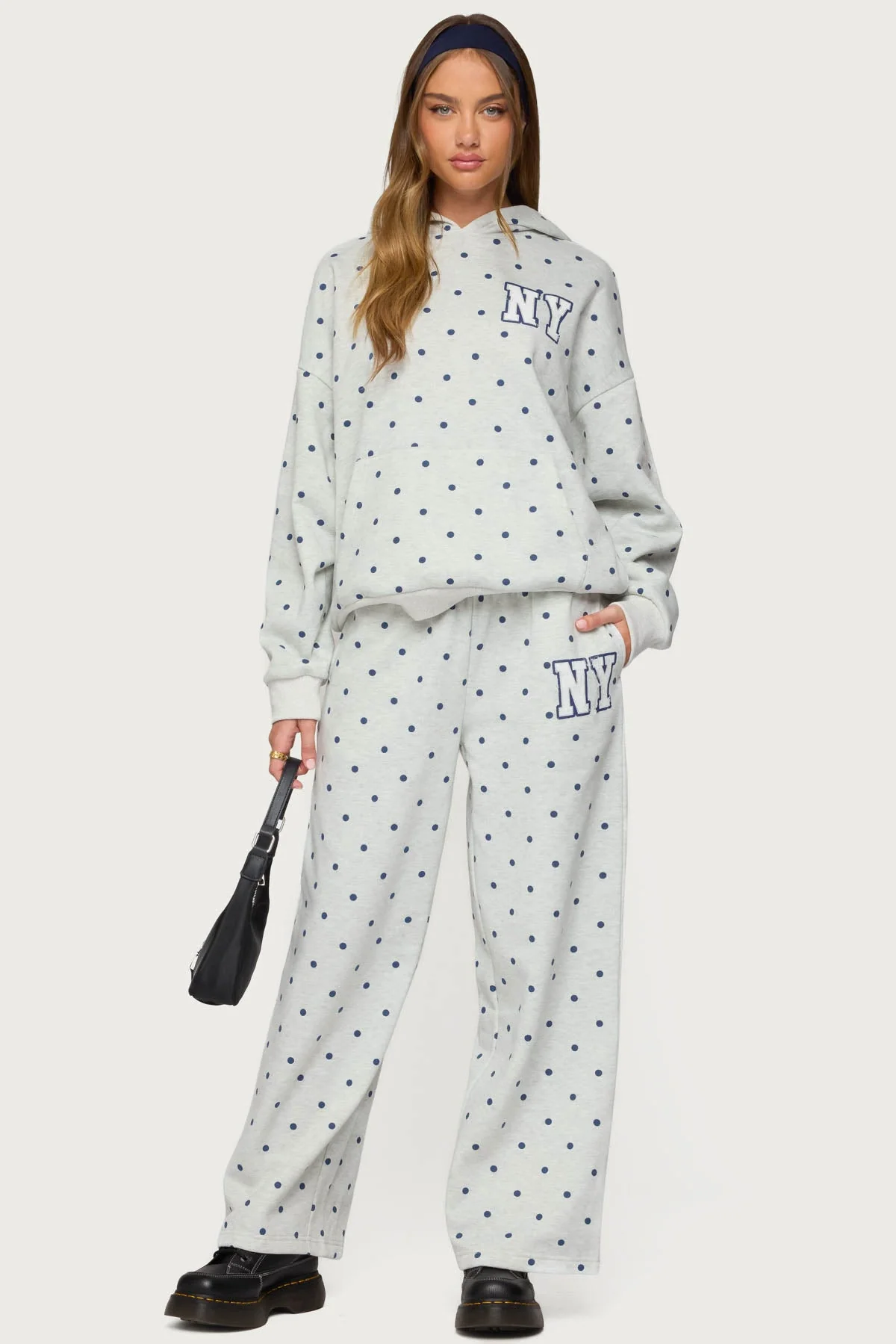 Polka Dot Graphic Sweatpants Set in Gray Melange