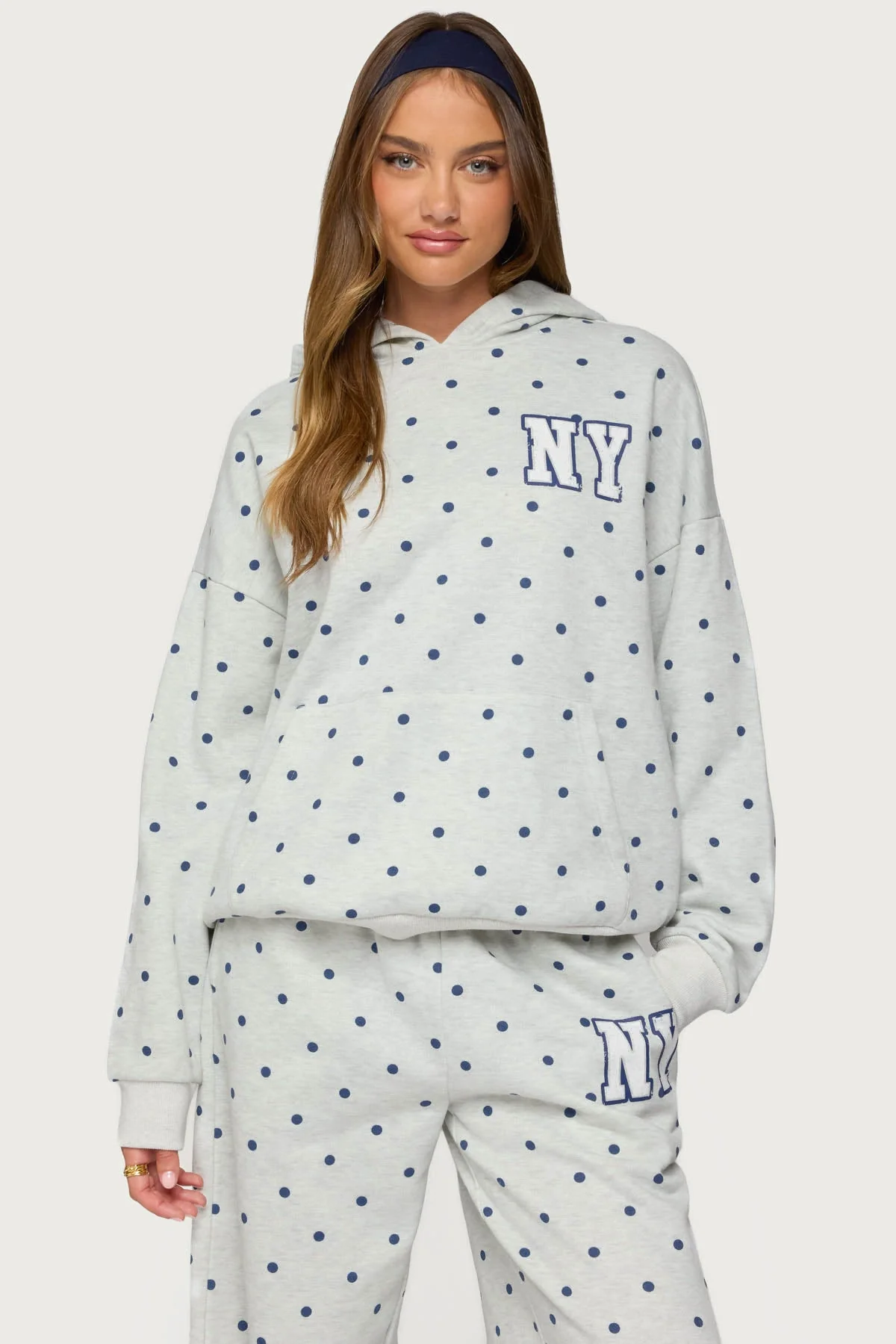 Polka Dot Hoodie Set in Gray Melange