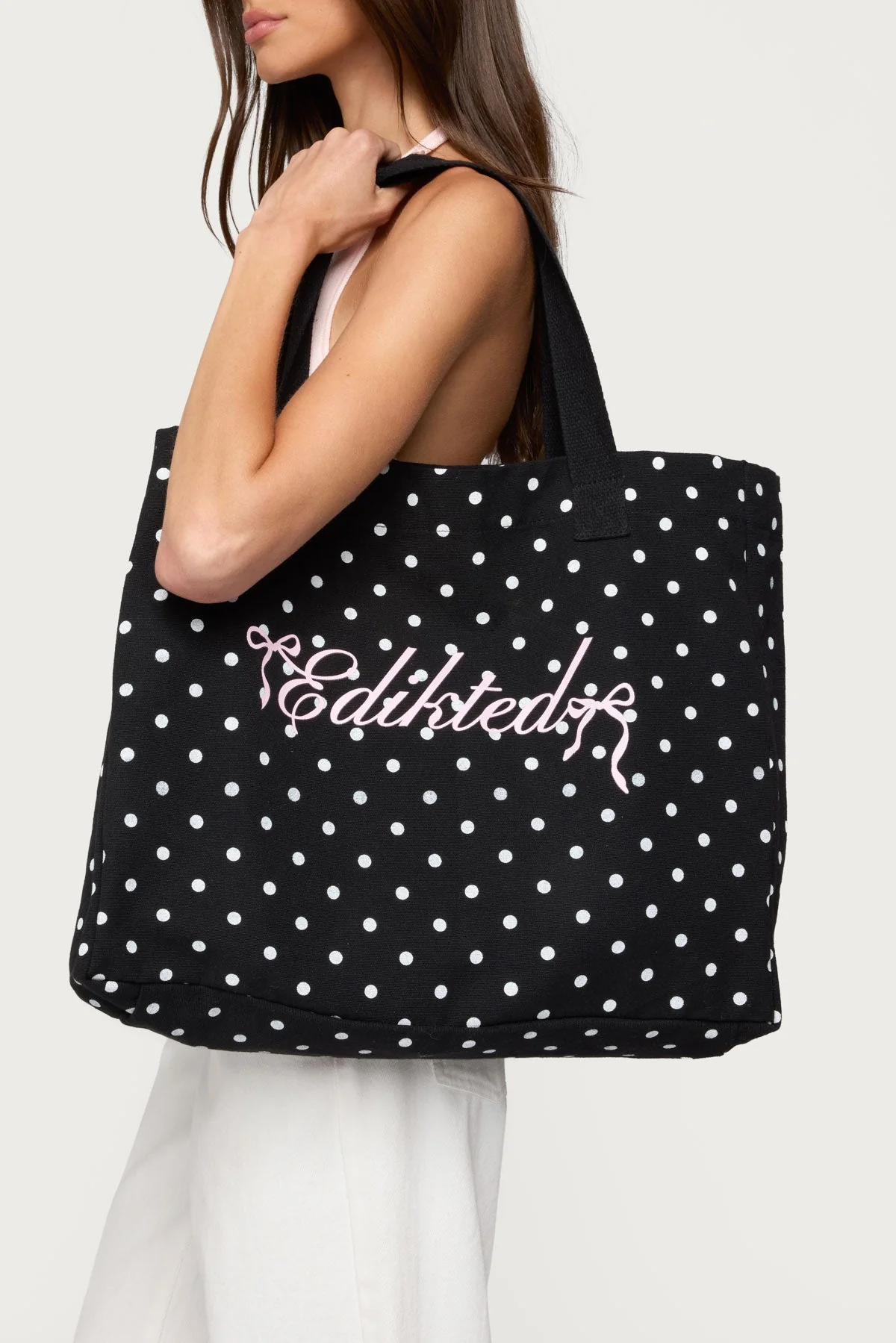 Graphic Polka Dot Tote Bag in Black and White