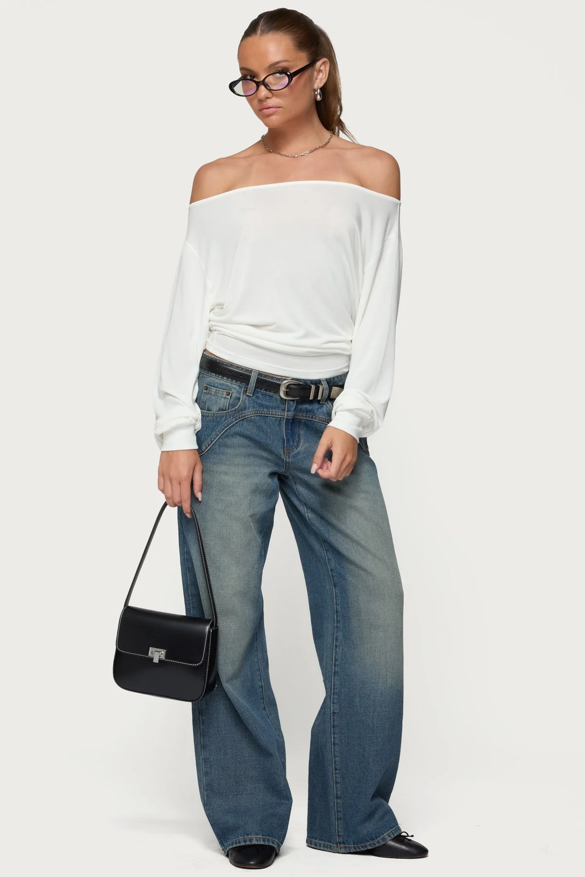 White Off Shoulder Oversized Top for Women