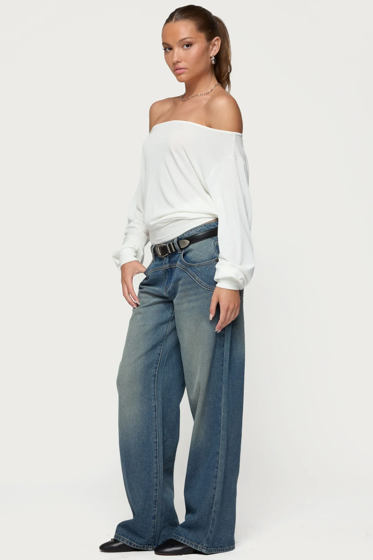 White Off Shoulder Oversized Top for Women